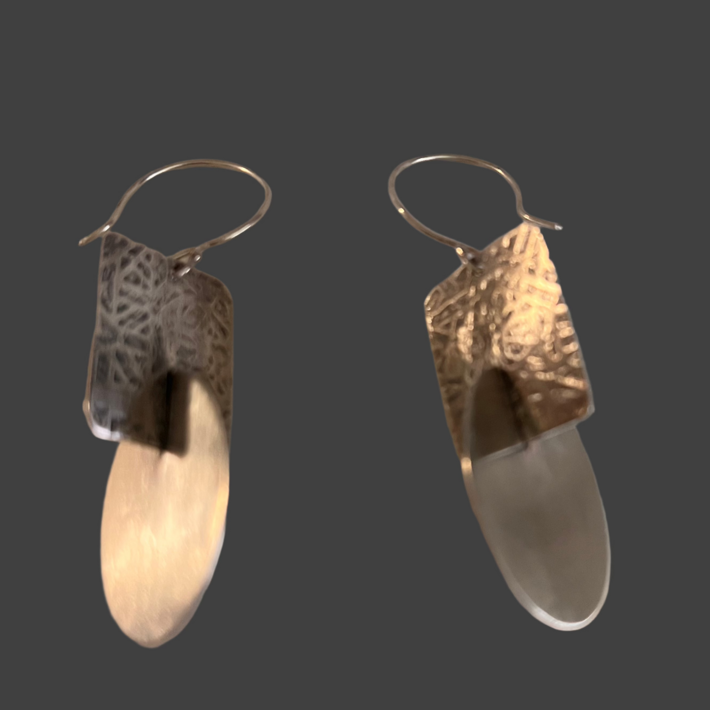 Large Three dimensional Sterling Earrings: Rectantgle and Oval