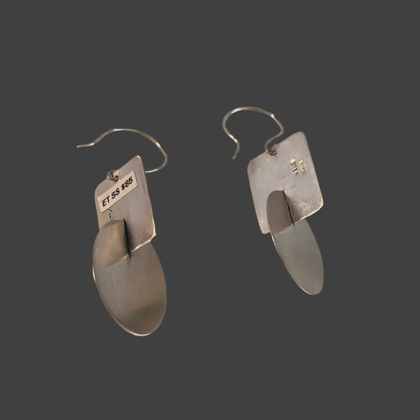 Large Three dimensional Sterling Earrings: Rectantgle and Oval
