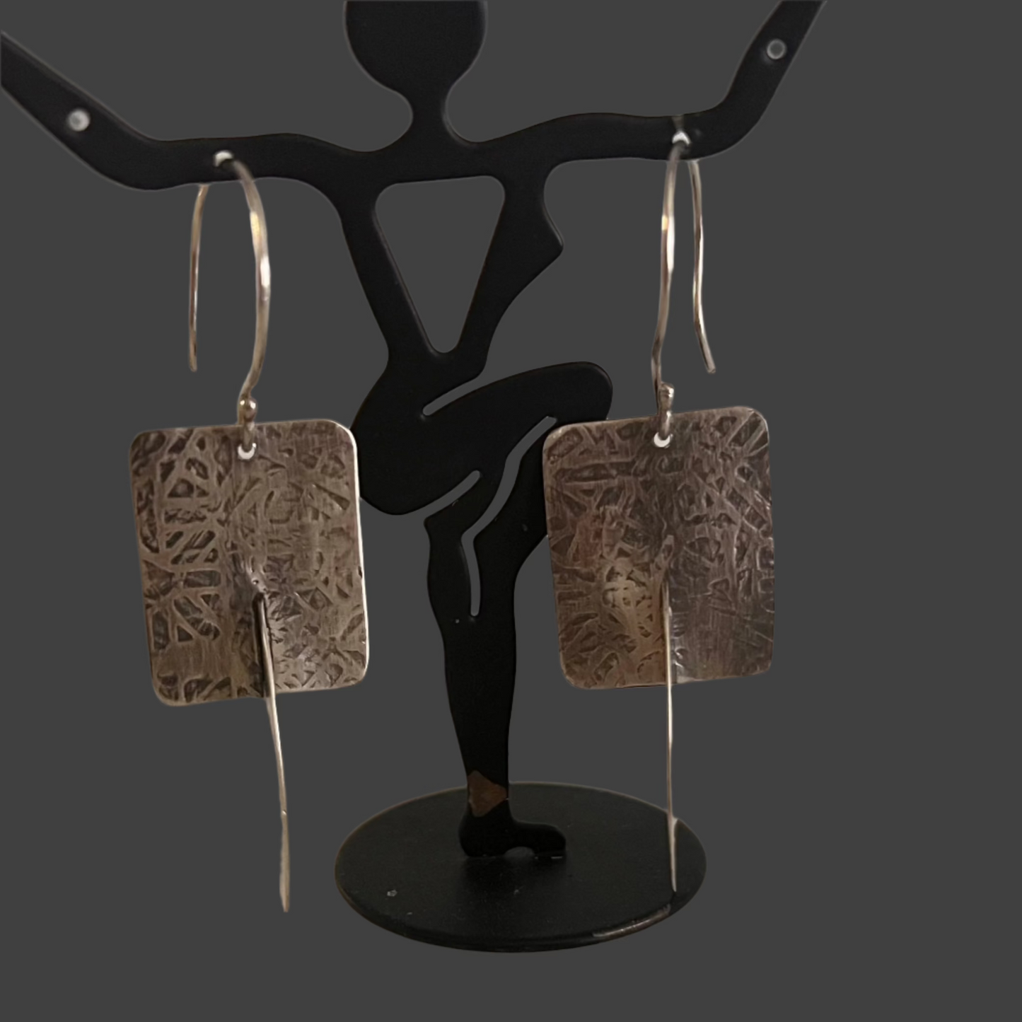 Large Three dimensional Sterling Earrings: Rectantgle and Oval