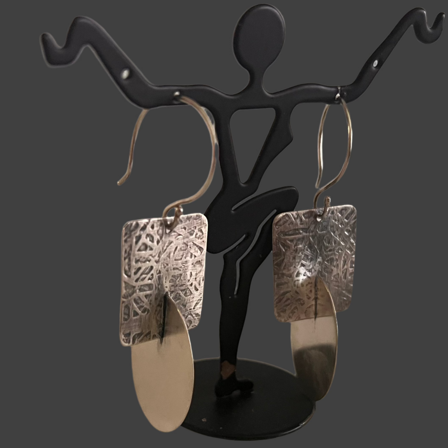 Large Three dimensional Sterling Earrings: Rectantgle and Oval
