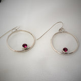 Sterling Silver Hoop Earrings with Rubies