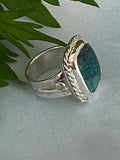 Chrysocolla and Aquamarine Ring in Sterling Silver size 7.25