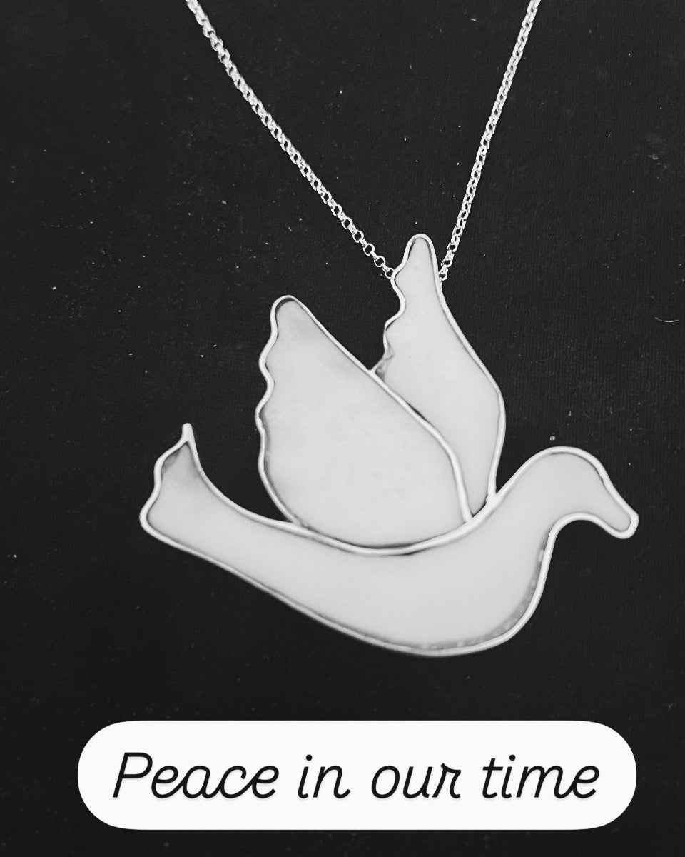 Peace in our time inlaid sterling dove pendant or brooch