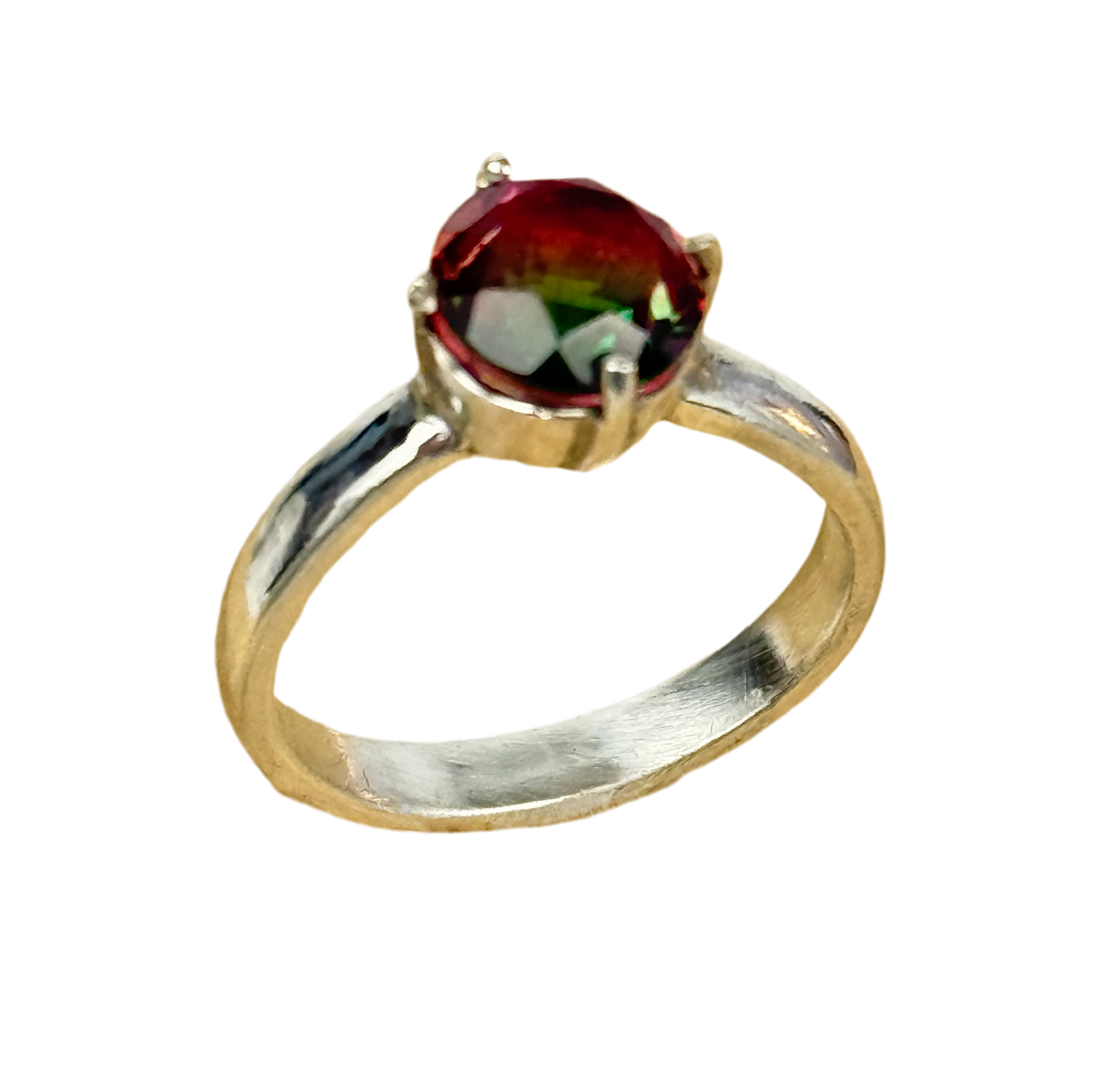 Watermelon Quartz Ring with Sterling Silver Comfort Band size 7.5