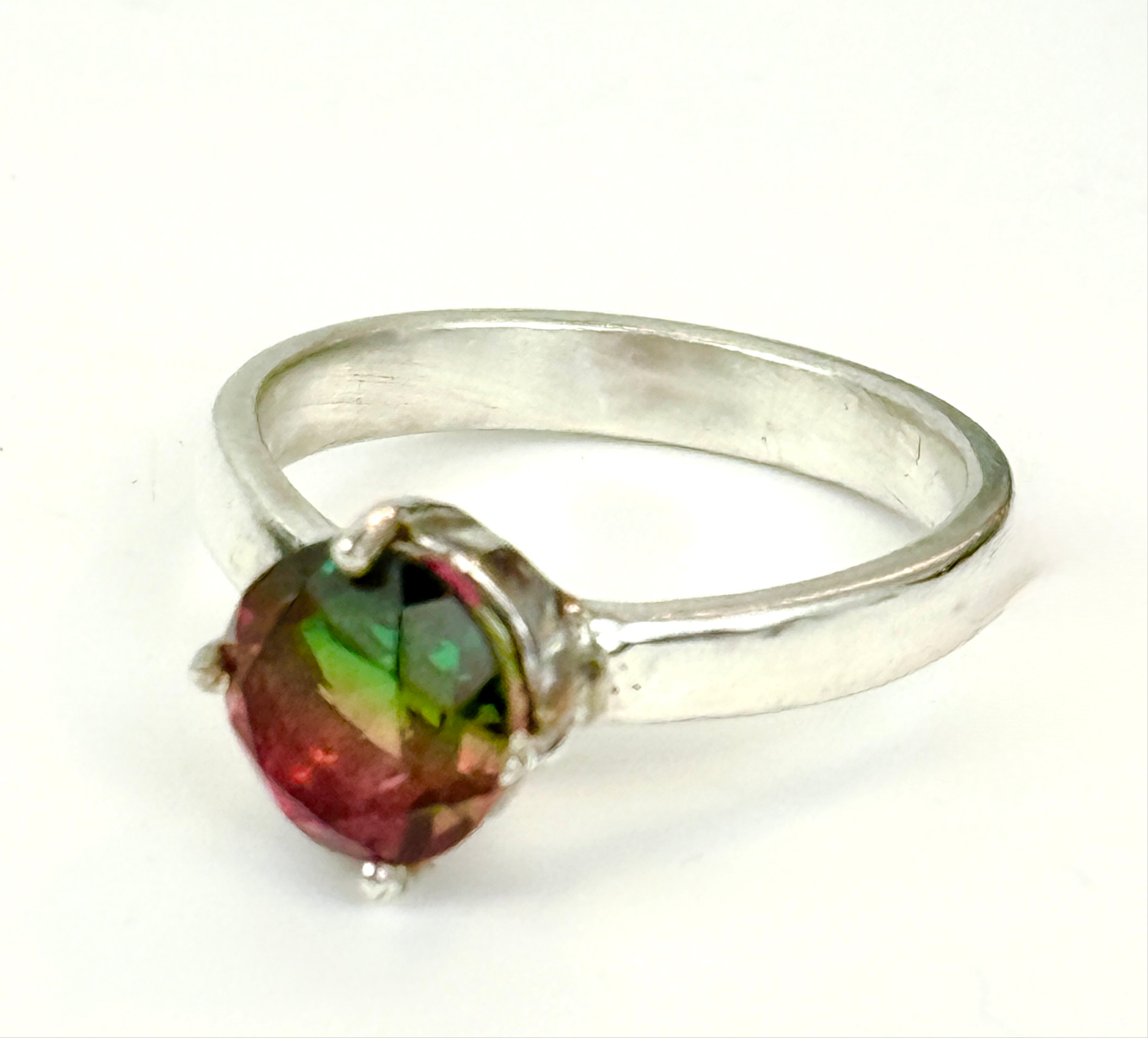 Watermelon Quartz Ring with Sterling Silver Comfort Band size 7.5