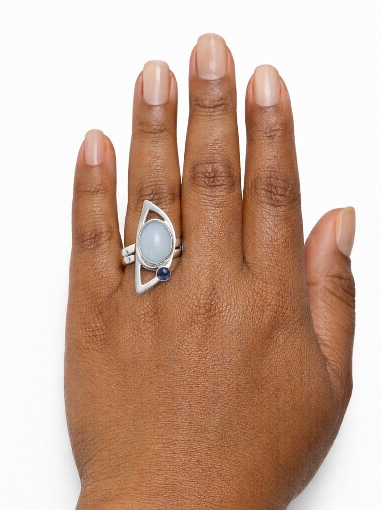 Big Sterling and Stone Crescent Ring Size 10