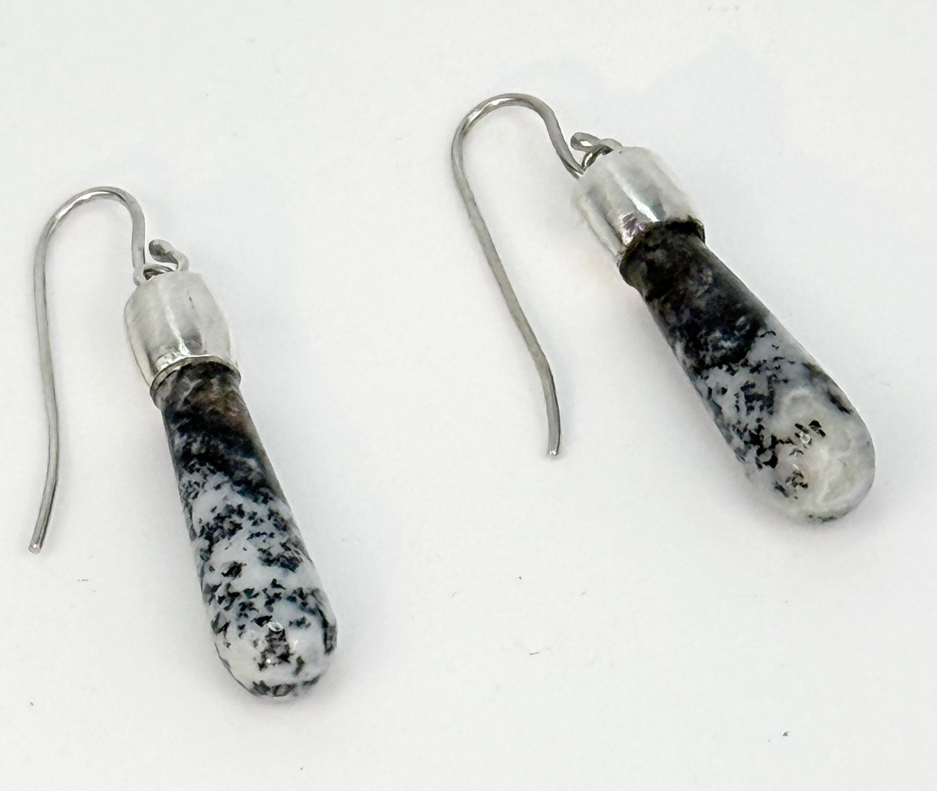 Blue Dendritic Agate and Silver Teardrop Earrings