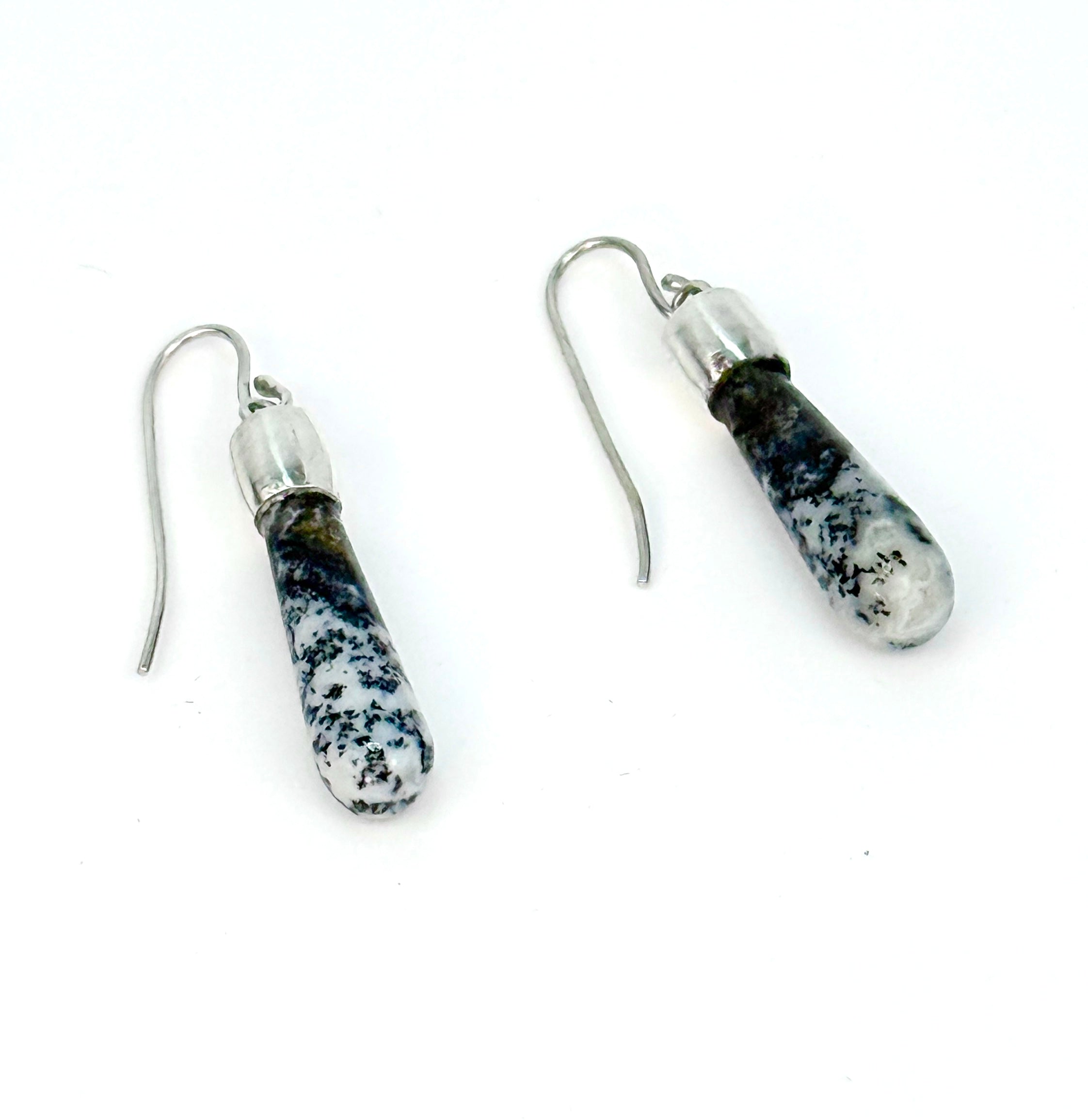 Blue Dendritic Agate and Silver Teardrop Earrings