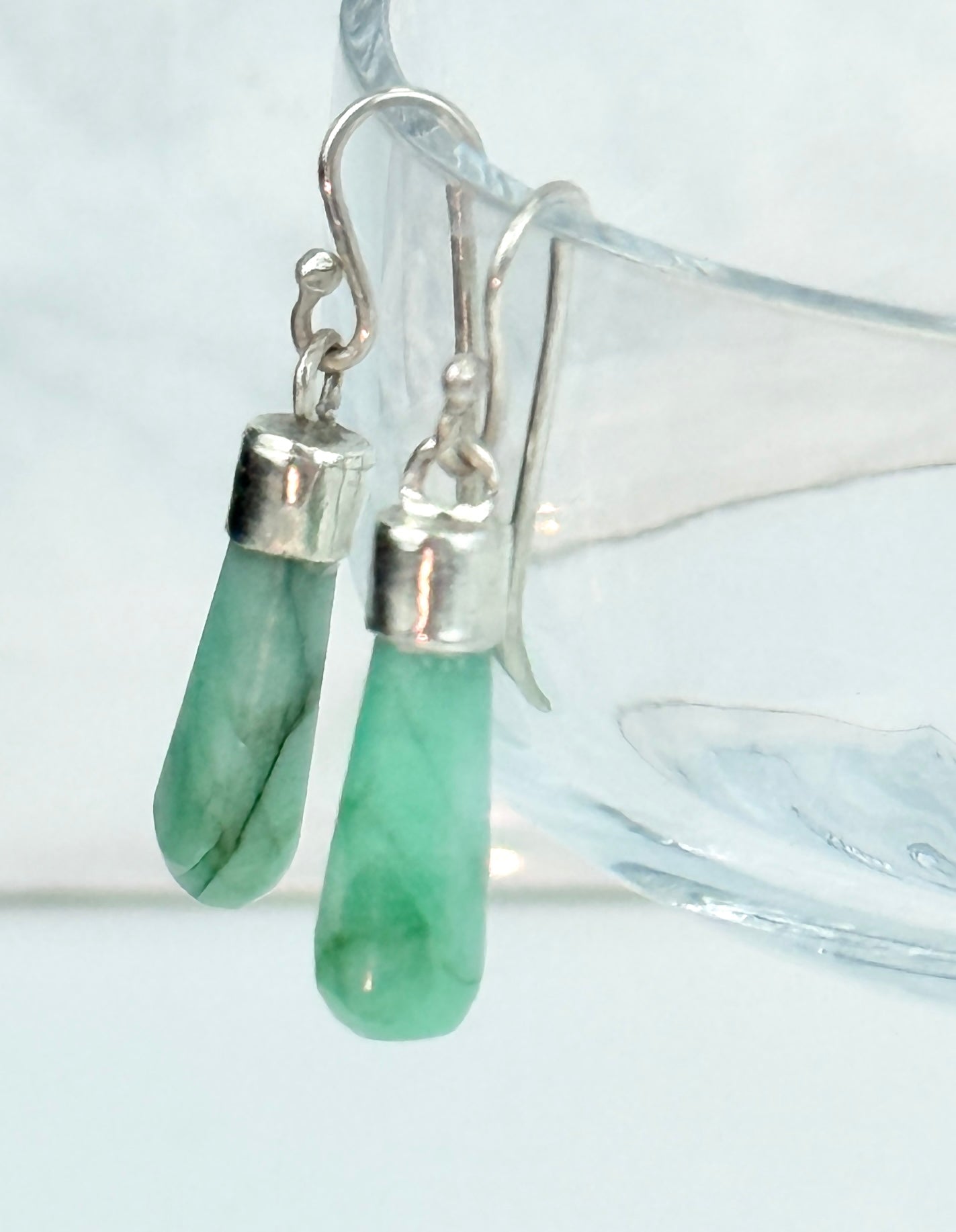 Emerald and Silver Teardrop Earrings