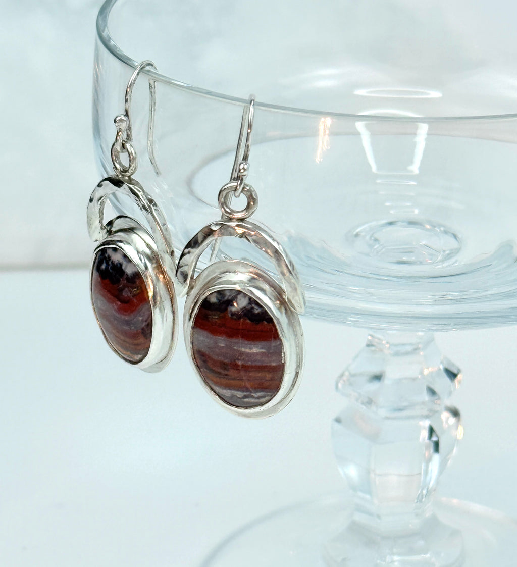 Red and Blue Agate and  Silver Dangle Earrings