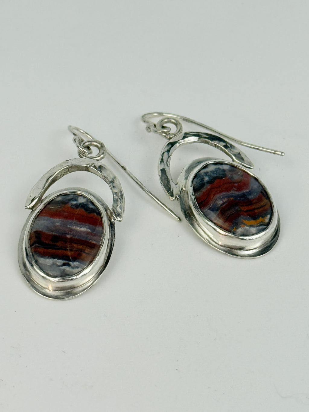 Red and Blue Agate and  Silver Dangle Earrings