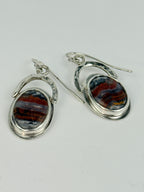 Red and Blue Agate and  Silver Dangle Earrings