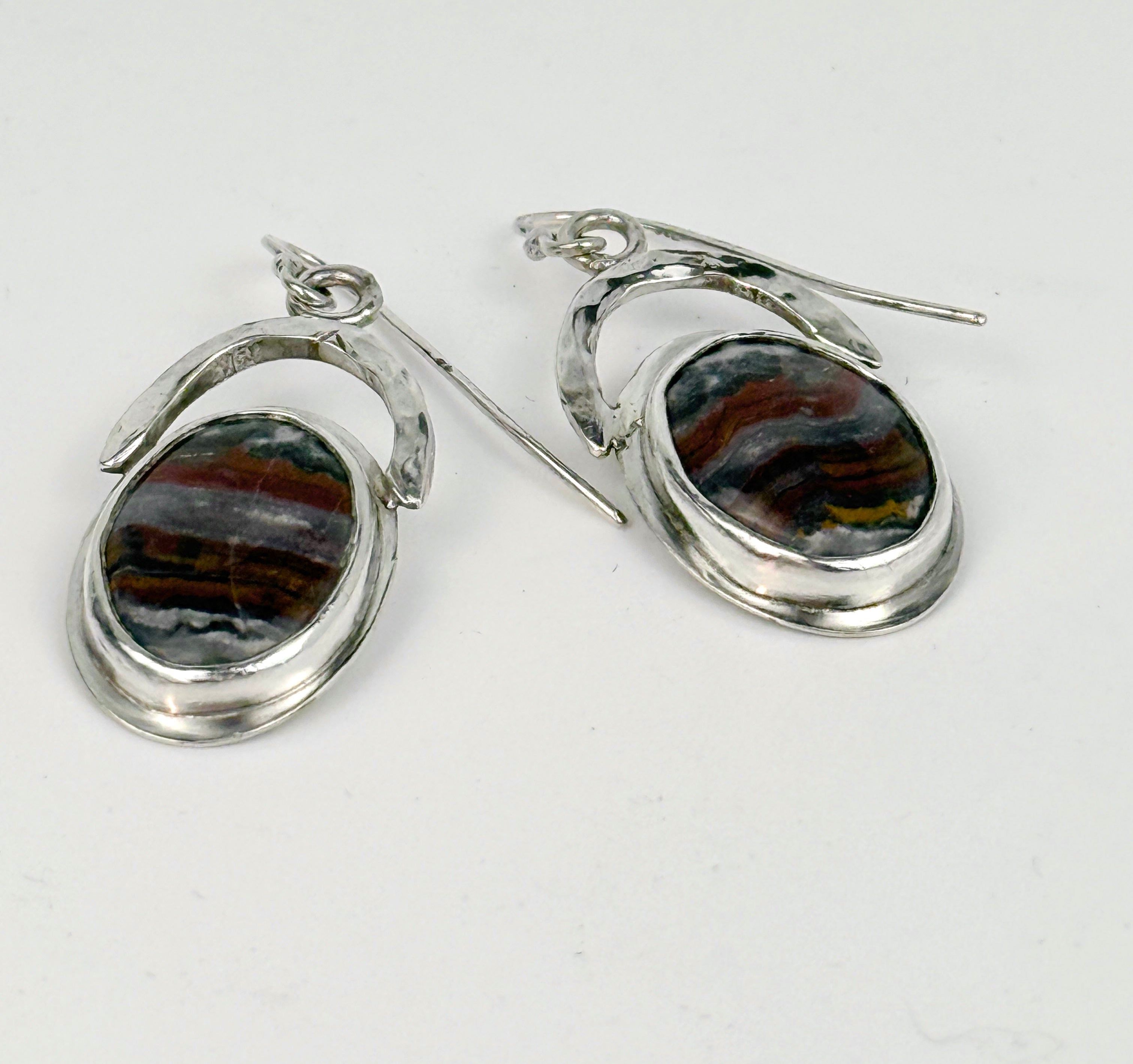 Red and Blue Agate and  Silver Dangle Earrings