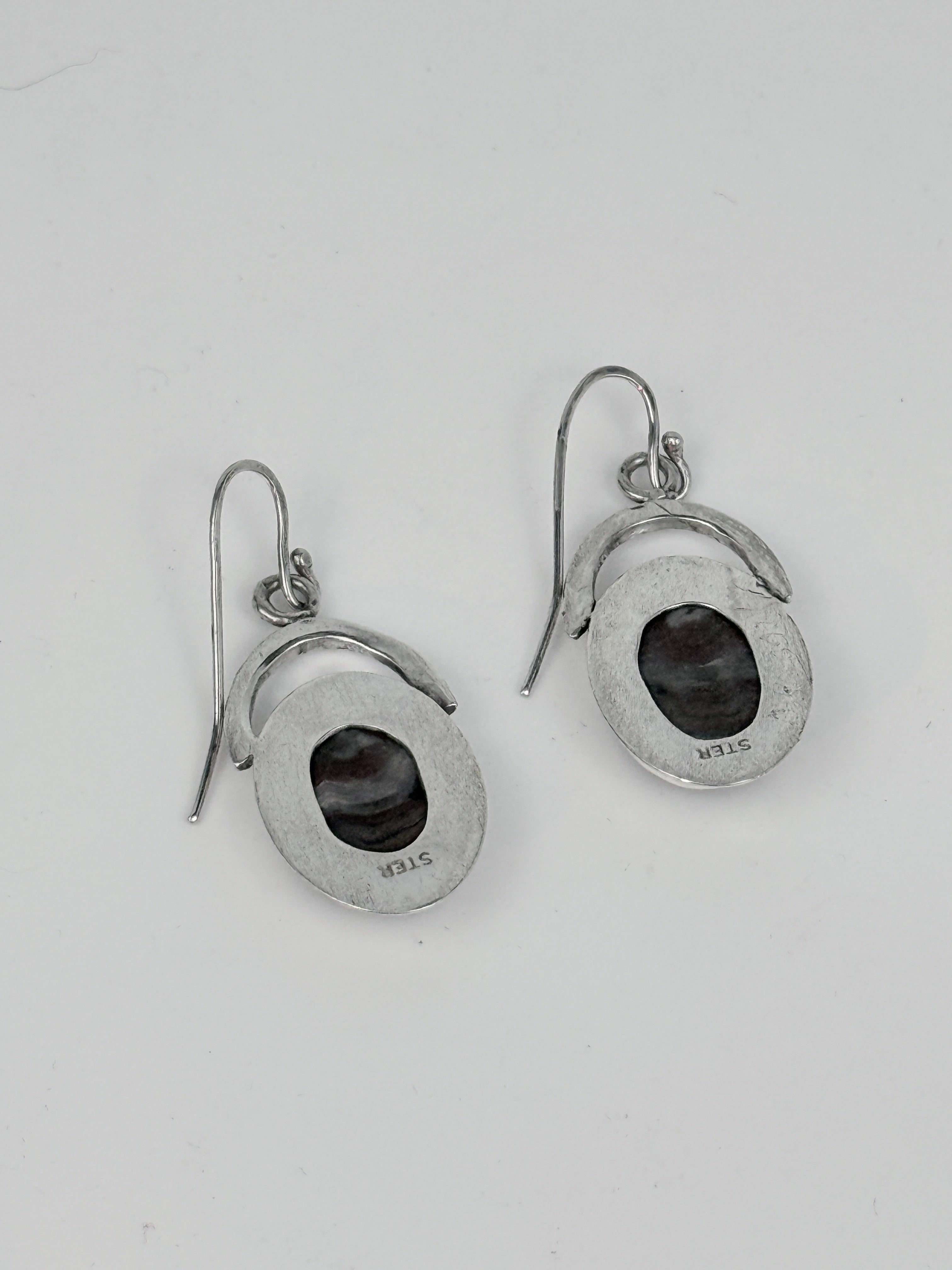 Red and Blue Agate and  Silver Dangle Earrings