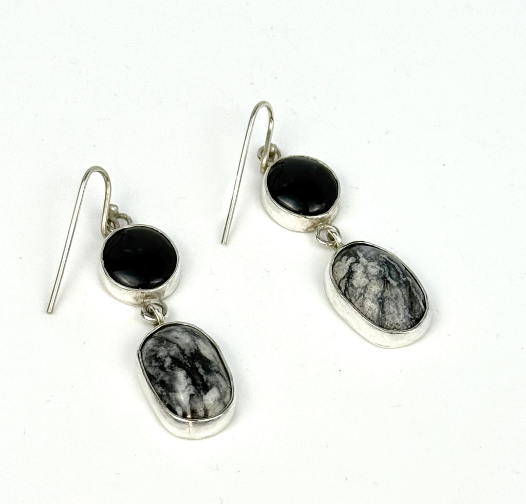 Onyx and Marble Dangle Earrings