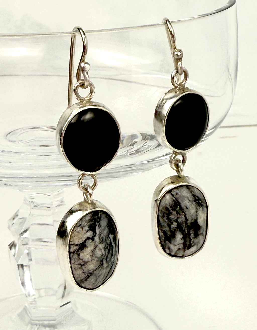 Onyx and Marble Dangle Earrings