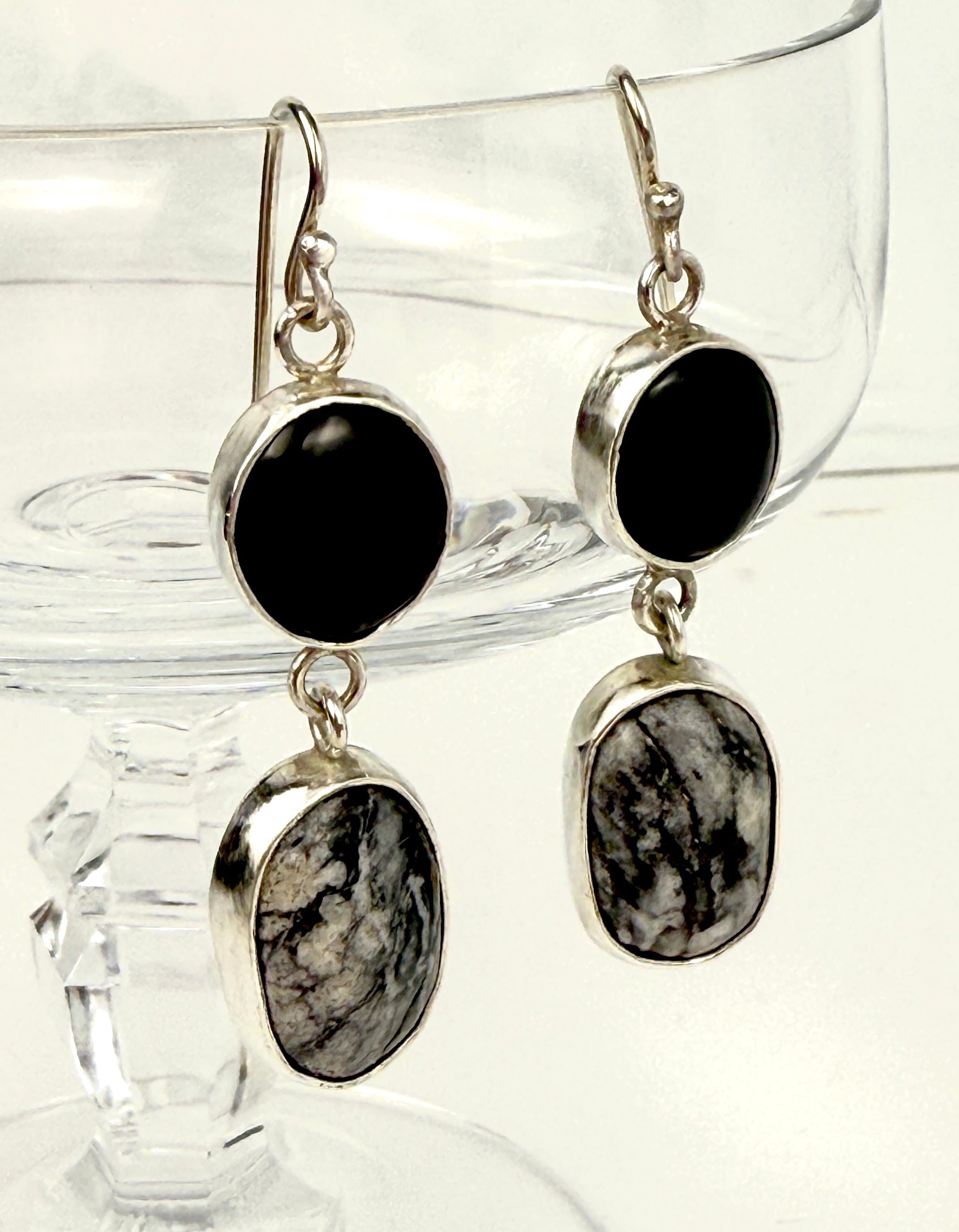 Onyx and Marble Dangle Earrings