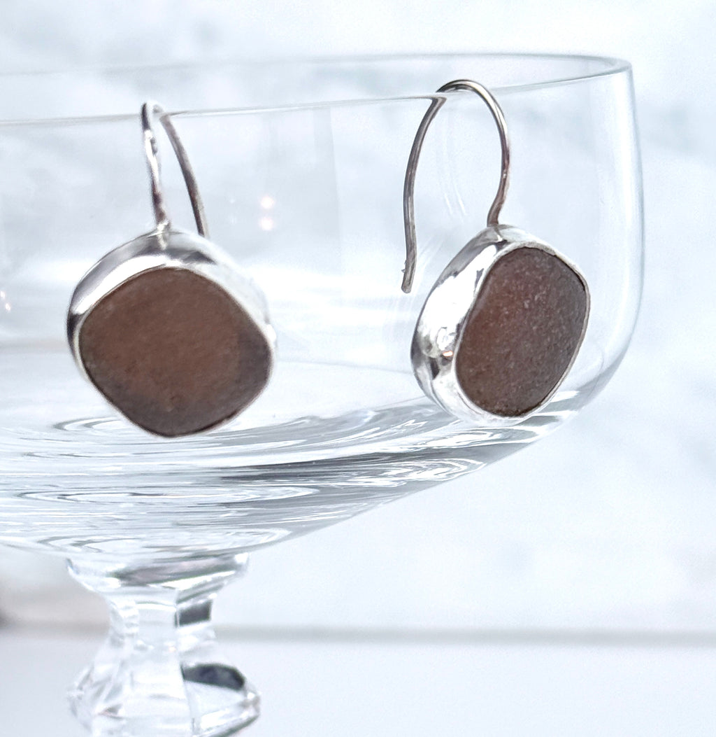 Coffee Colored Sea Glass Earrings