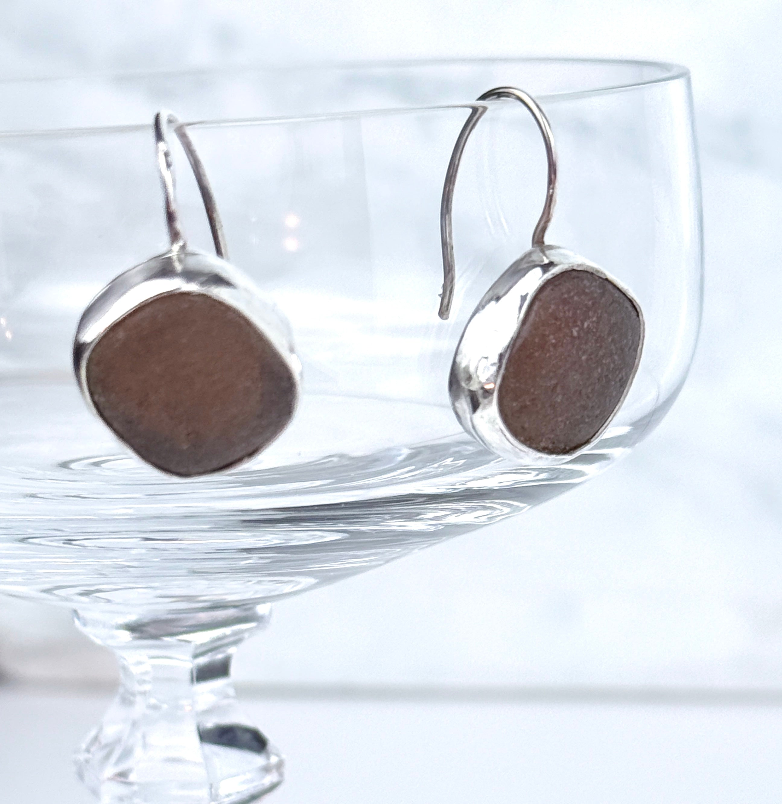 Coffee Colored Sea Glass Earrings