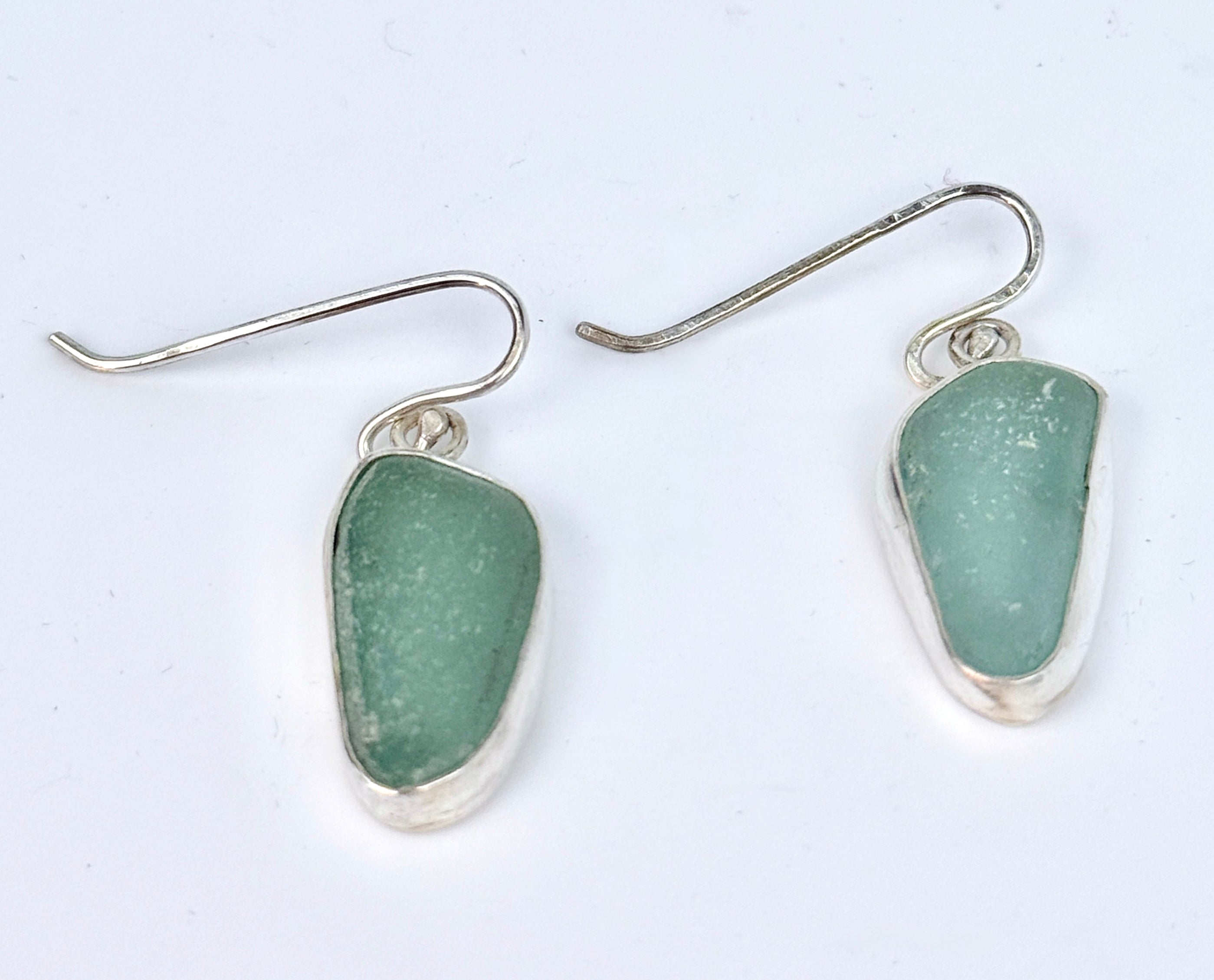 Green Sea Glass and Silver earrings
