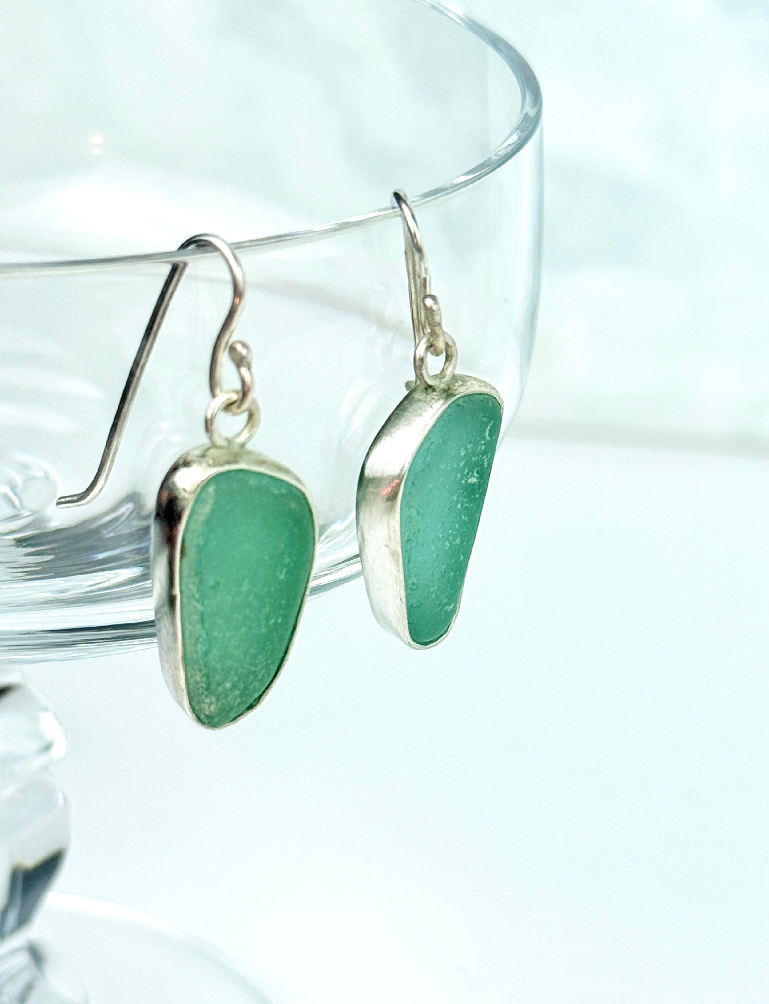 Green Sea Glass and Silver earrings