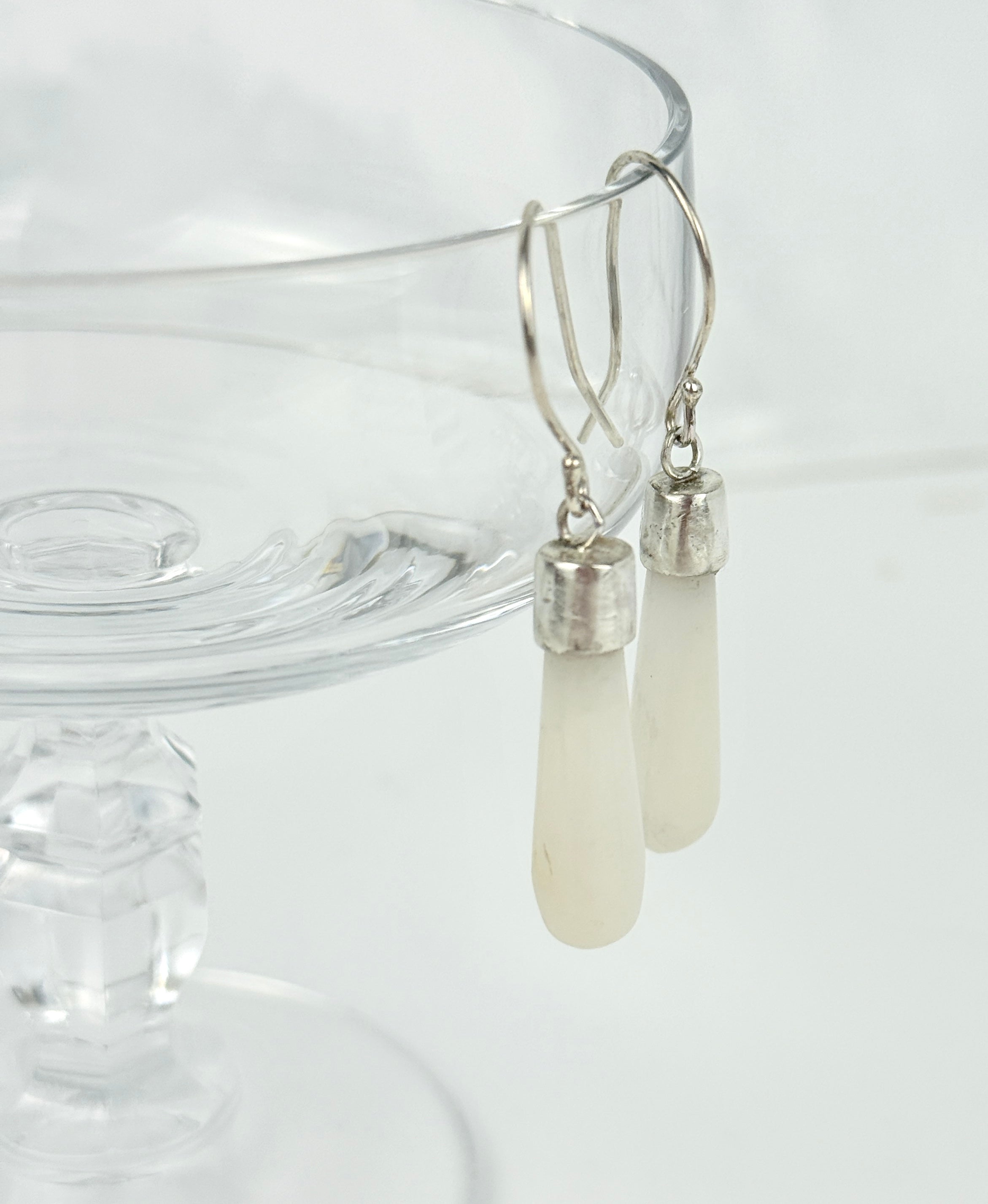 Ivory Colored Jasper and Silver Teardrop Earrings