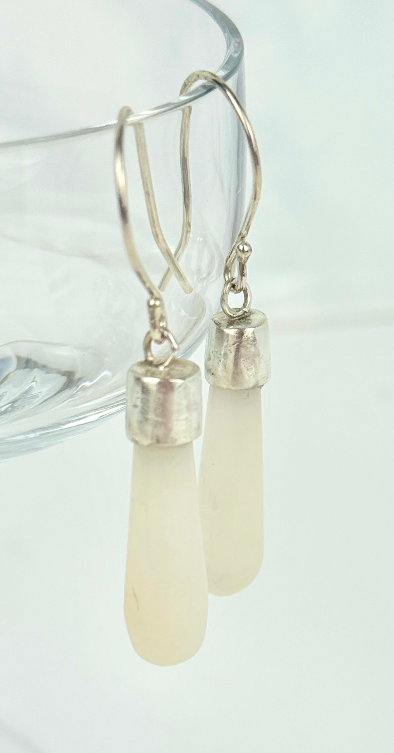 Ivory Colored Jasper and Silver Teardrop Earrings