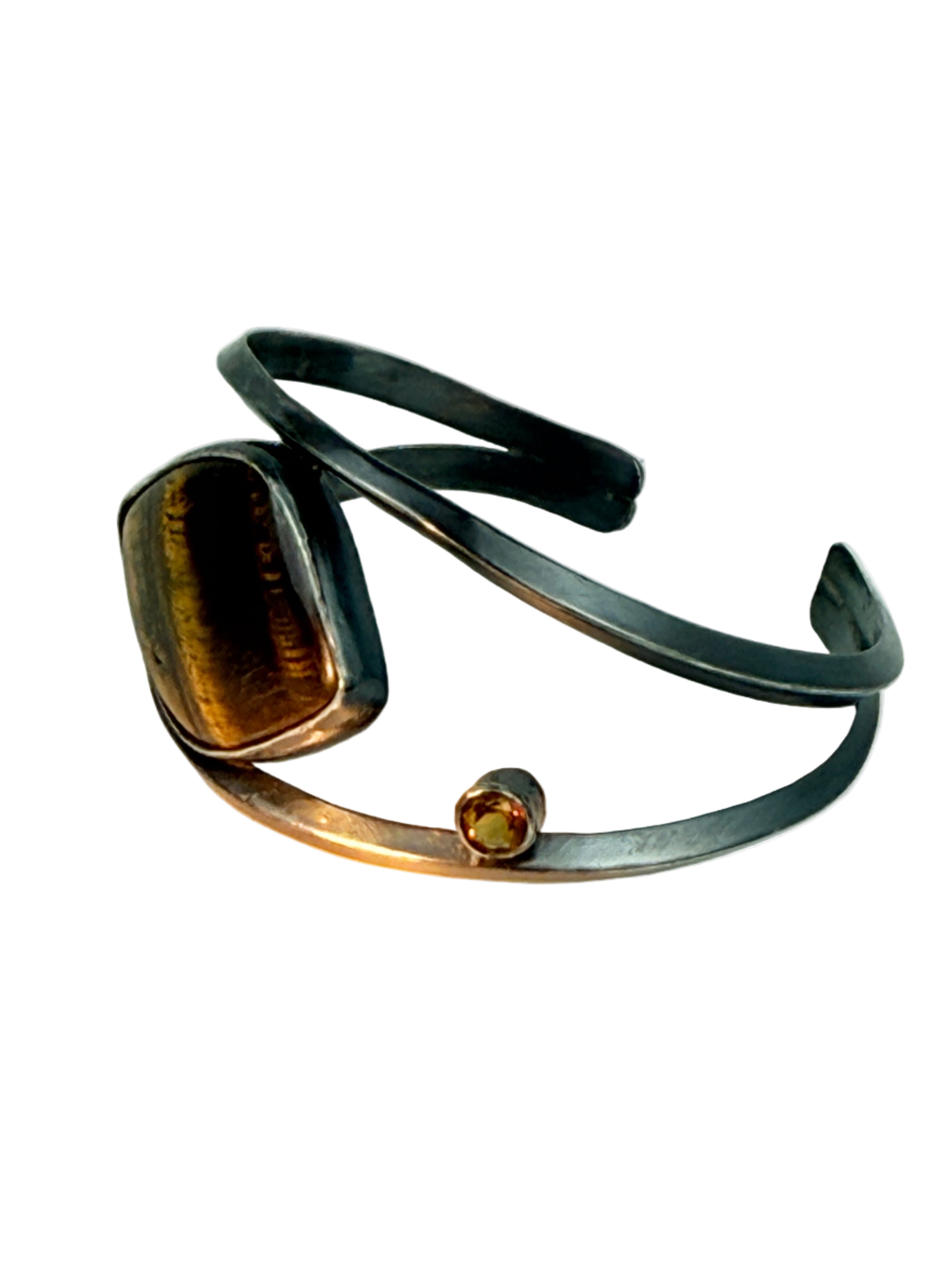 Tiger Eye and Oxidized Sterling Silver Cuff