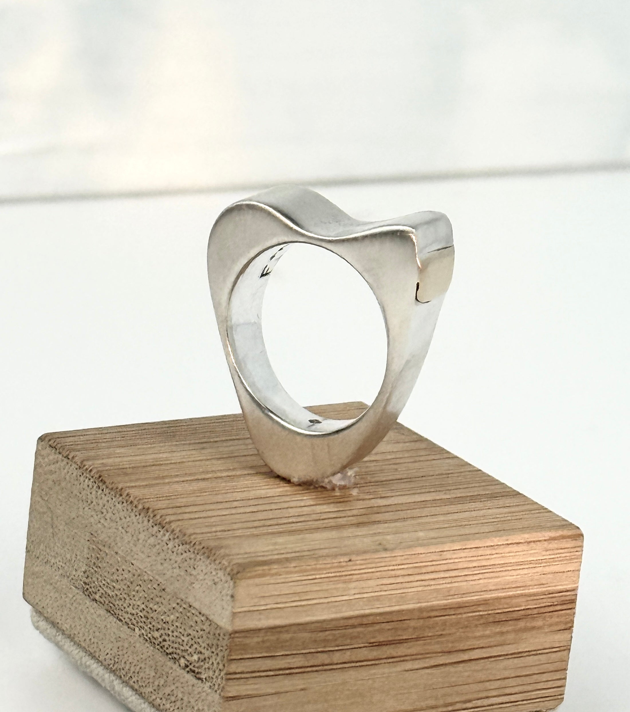 Sculptural Sterling Silver Ring with 18K Gold Accent  size 7