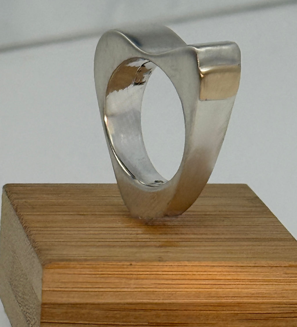 Sculptural Sterling Silver Ring with 18K Gold Accent  size 7