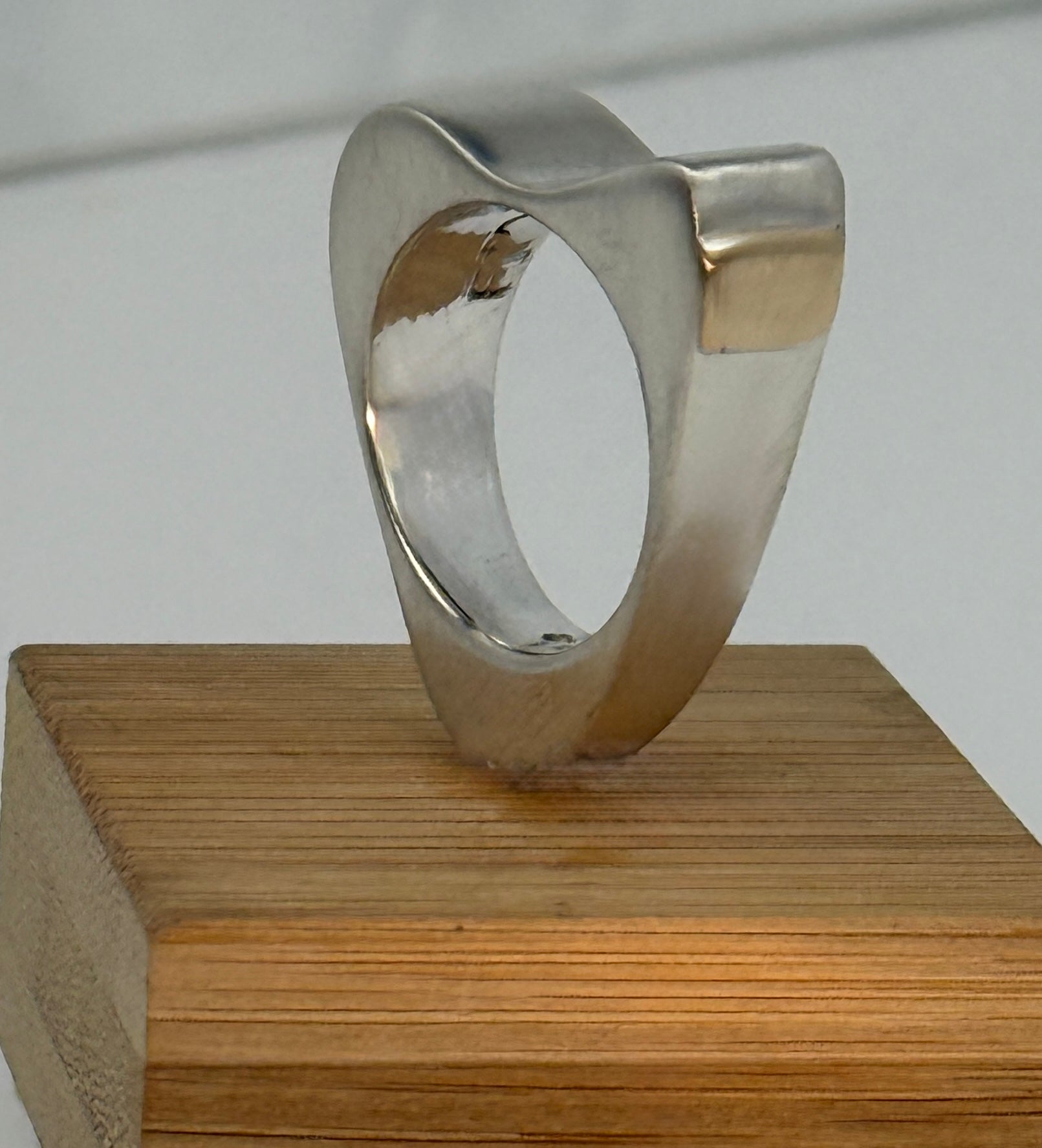 Sculptural Sterling Silver Ring with 18K Gold Accent  size 7