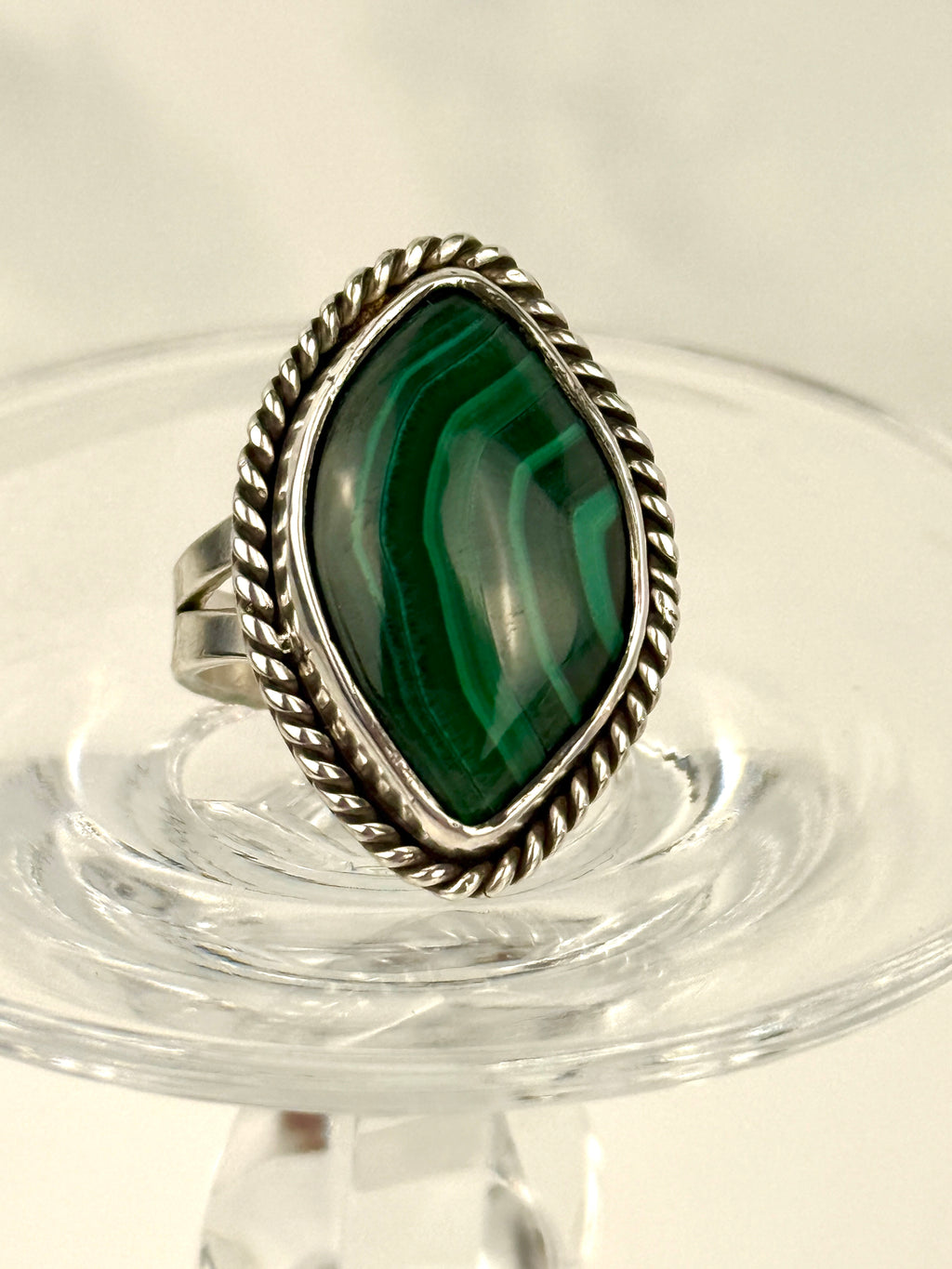 Malachite  and Silver Statement Ring size 8.5