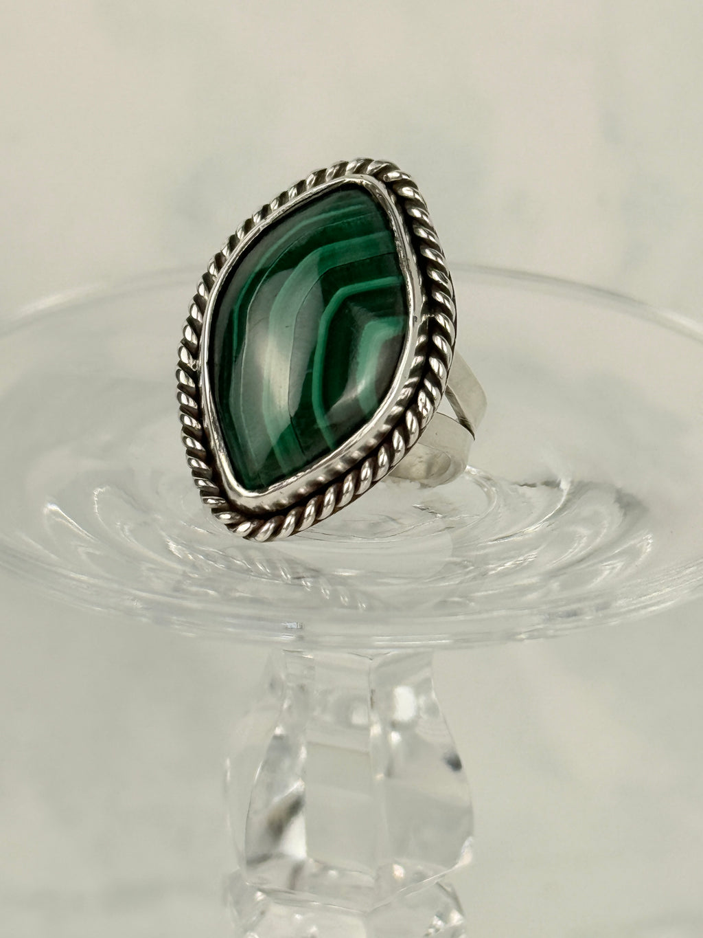 Malachite  and Silver Statement Ring size 8.5