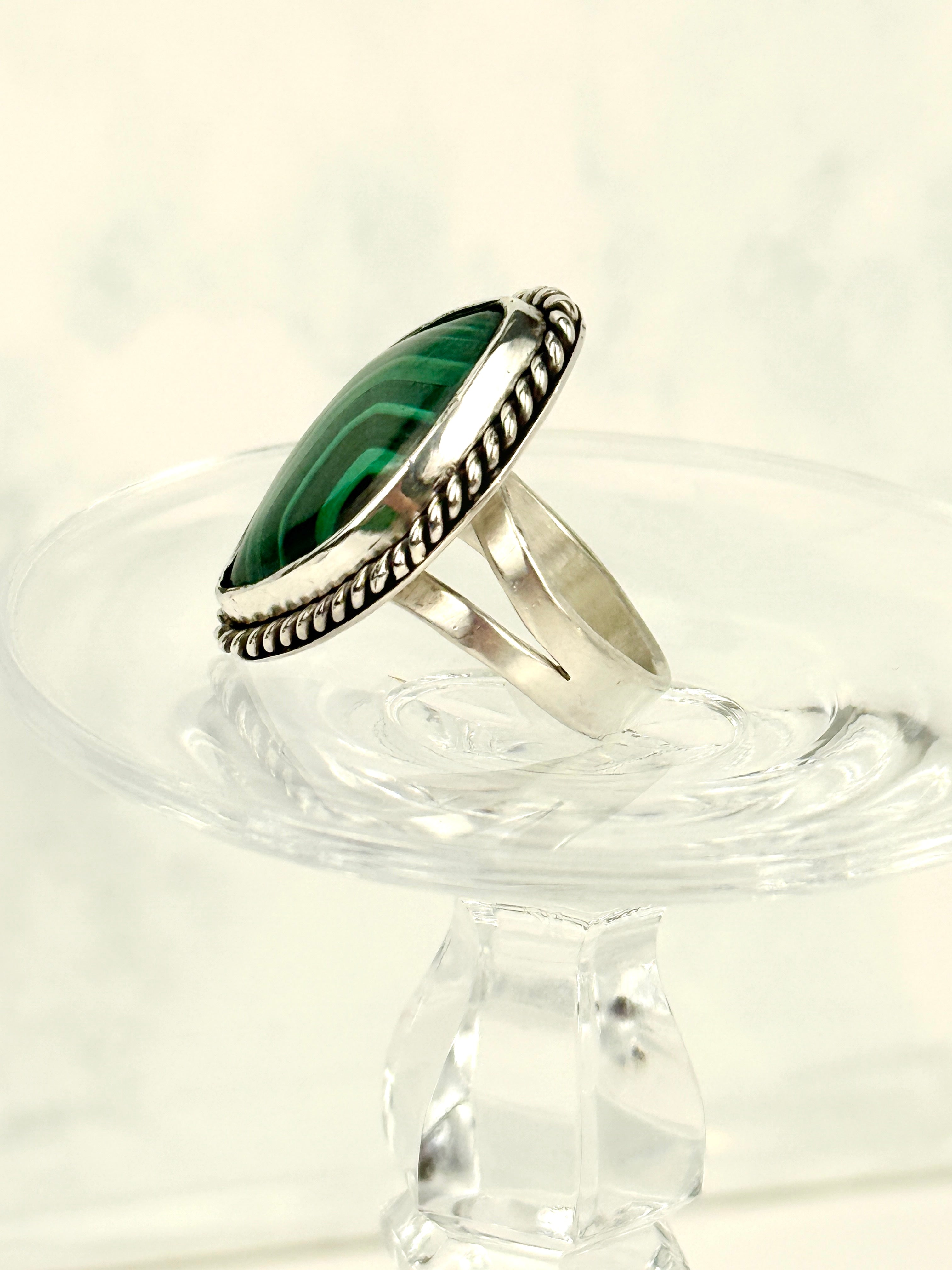 Malachite  and Silver Statement Ring size 8.5
