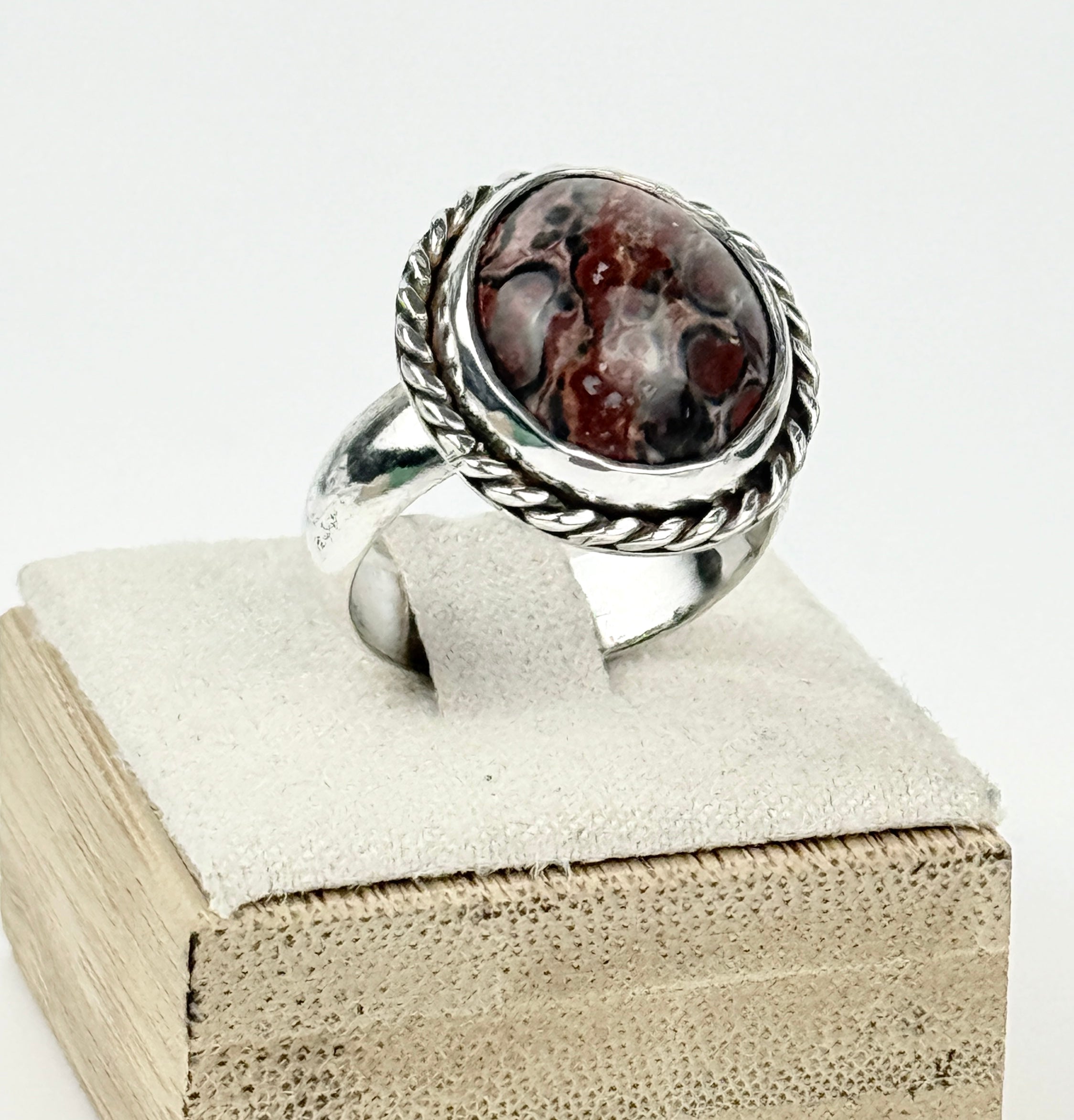 Animal Skin Jasper and Sterling Ring size 8 3/4
