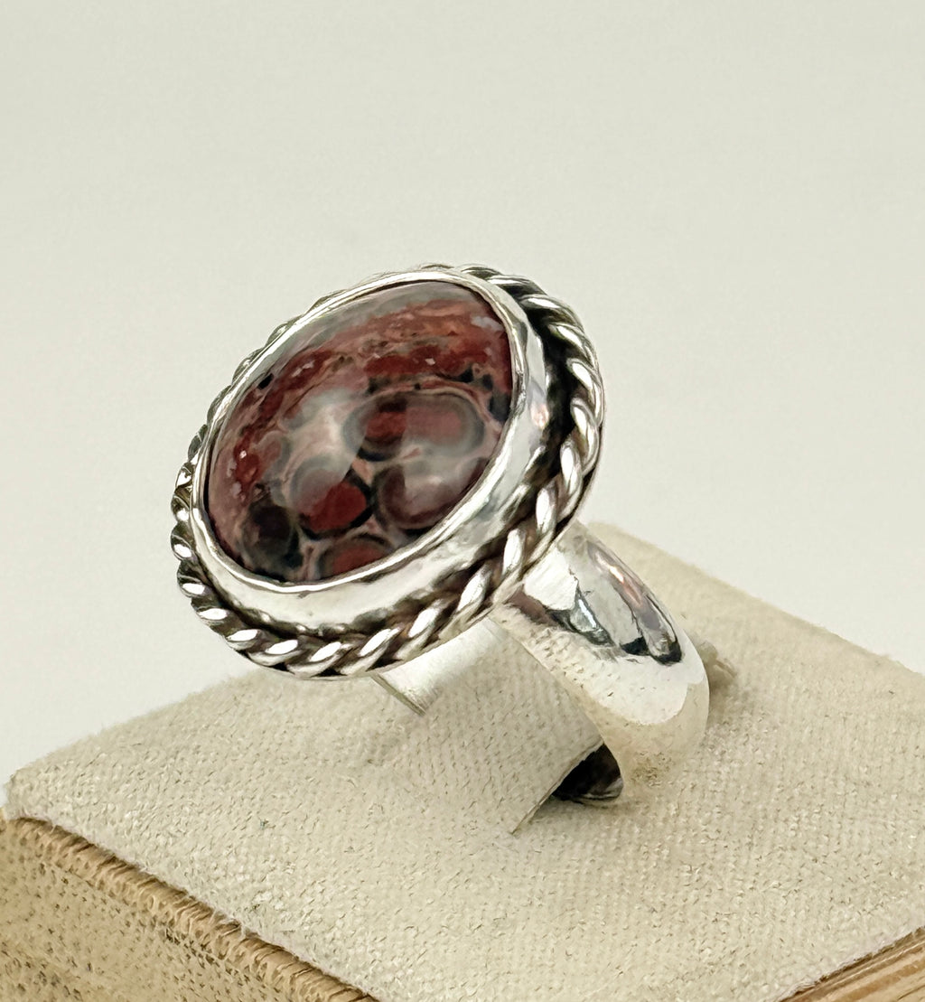 Animal Skin Jasper and Sterling Ring size 8 3/4
