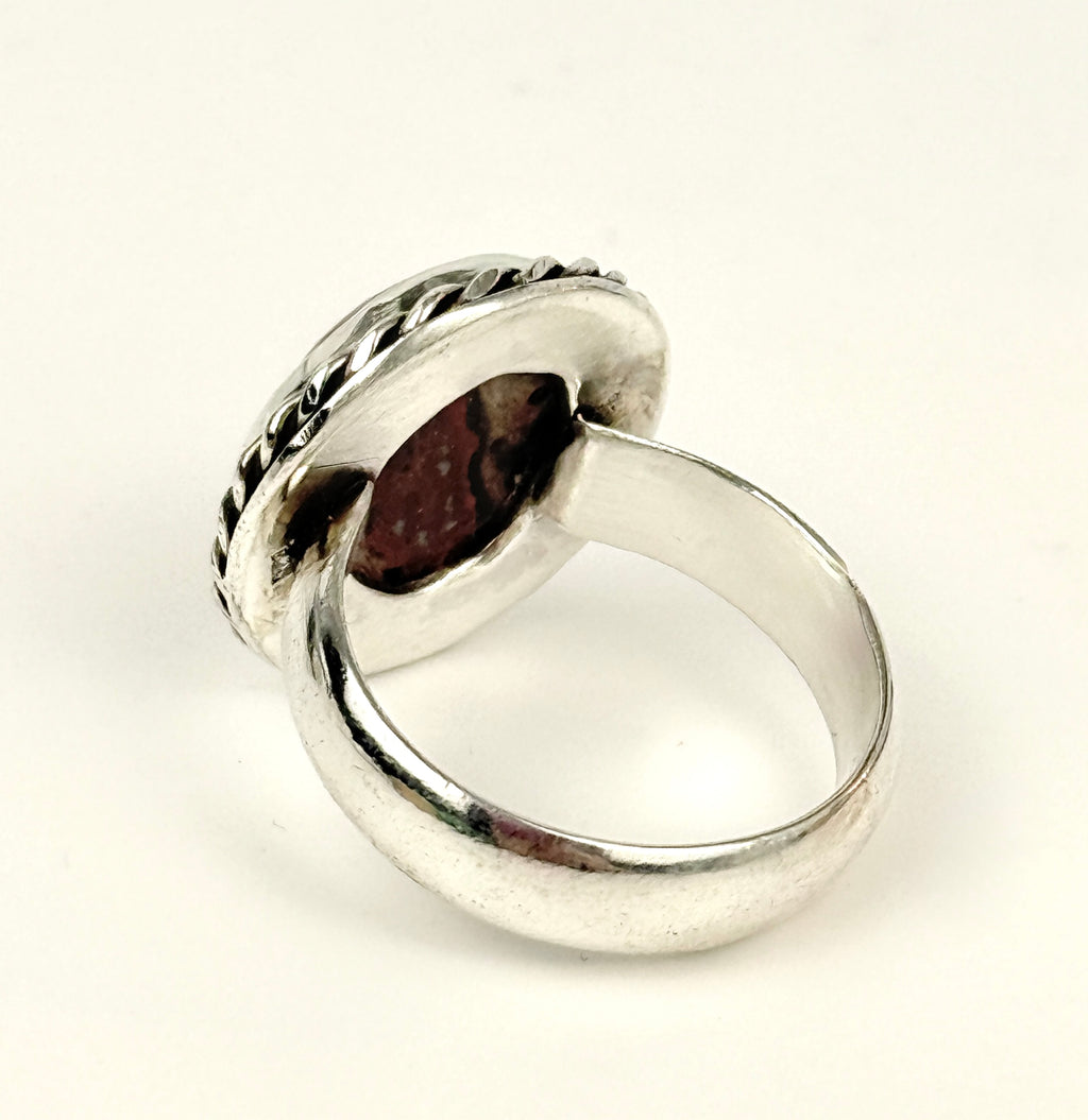 Animal Skin Jasper and Sterling Ring size 8 3/4