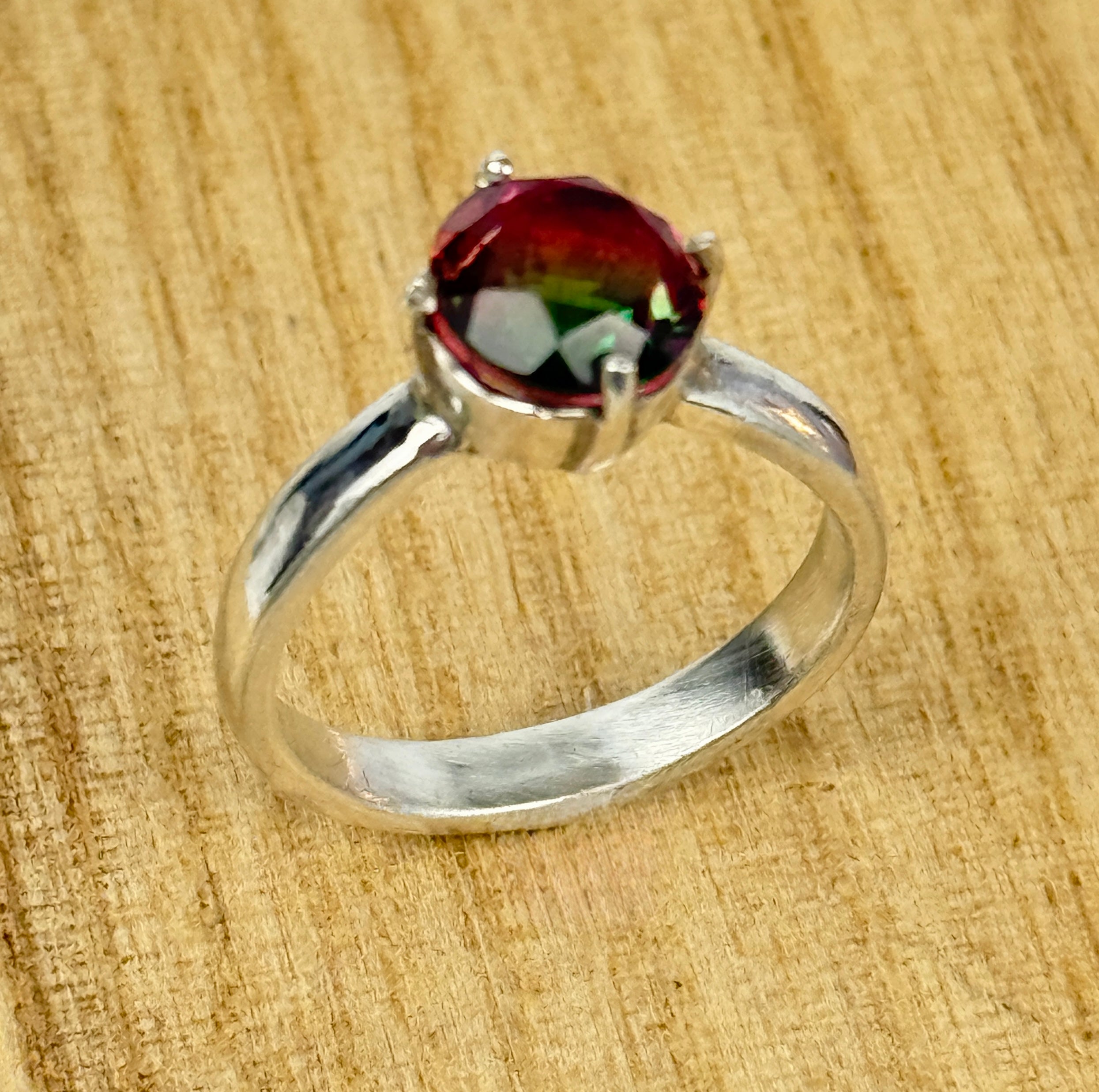 Watermelon Quartz Ring with Sterling Silver Comfort Band size 7.5