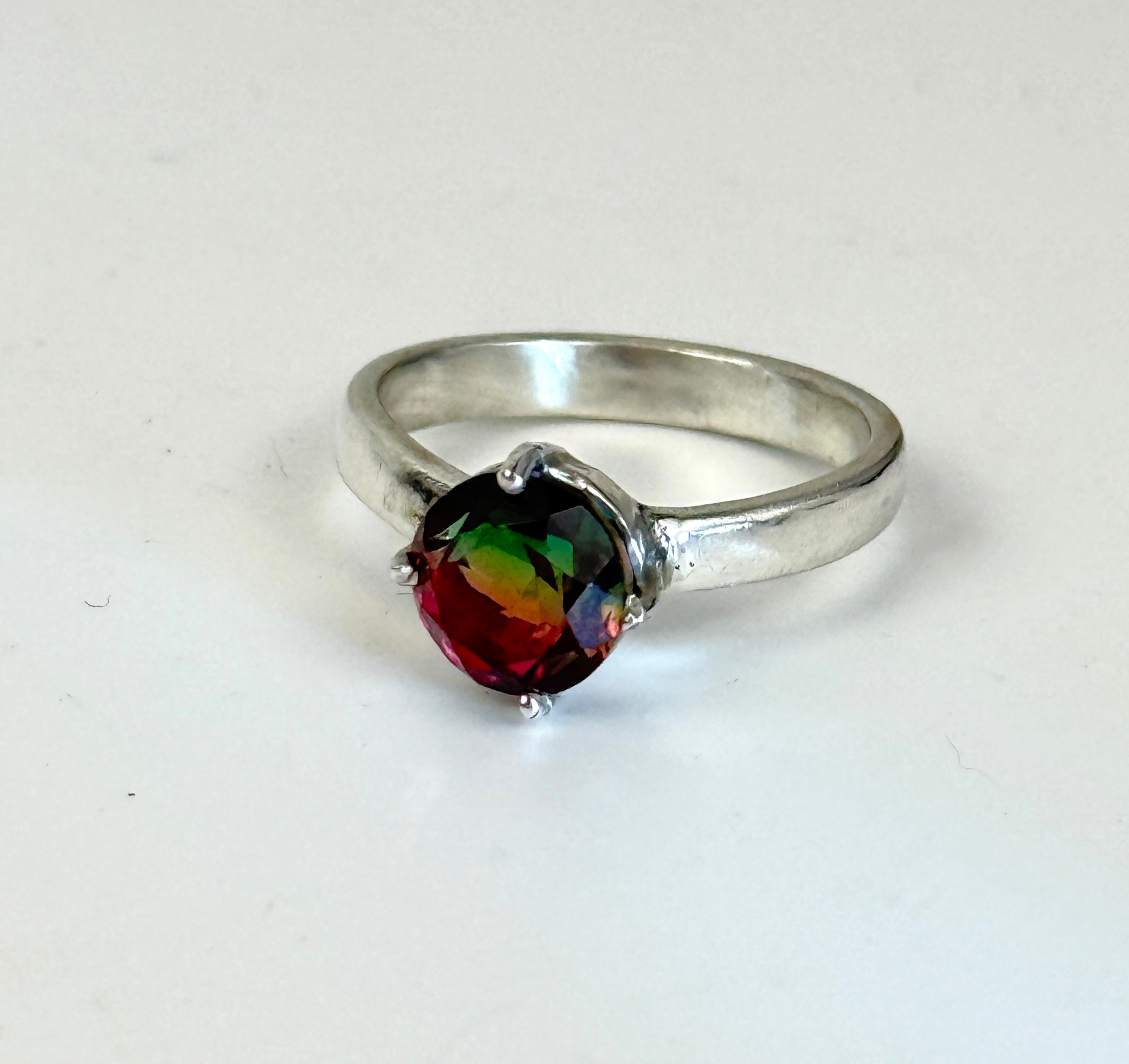 Watermelon Quartz Ring with Sterling Silver Comfort Band size 7.5