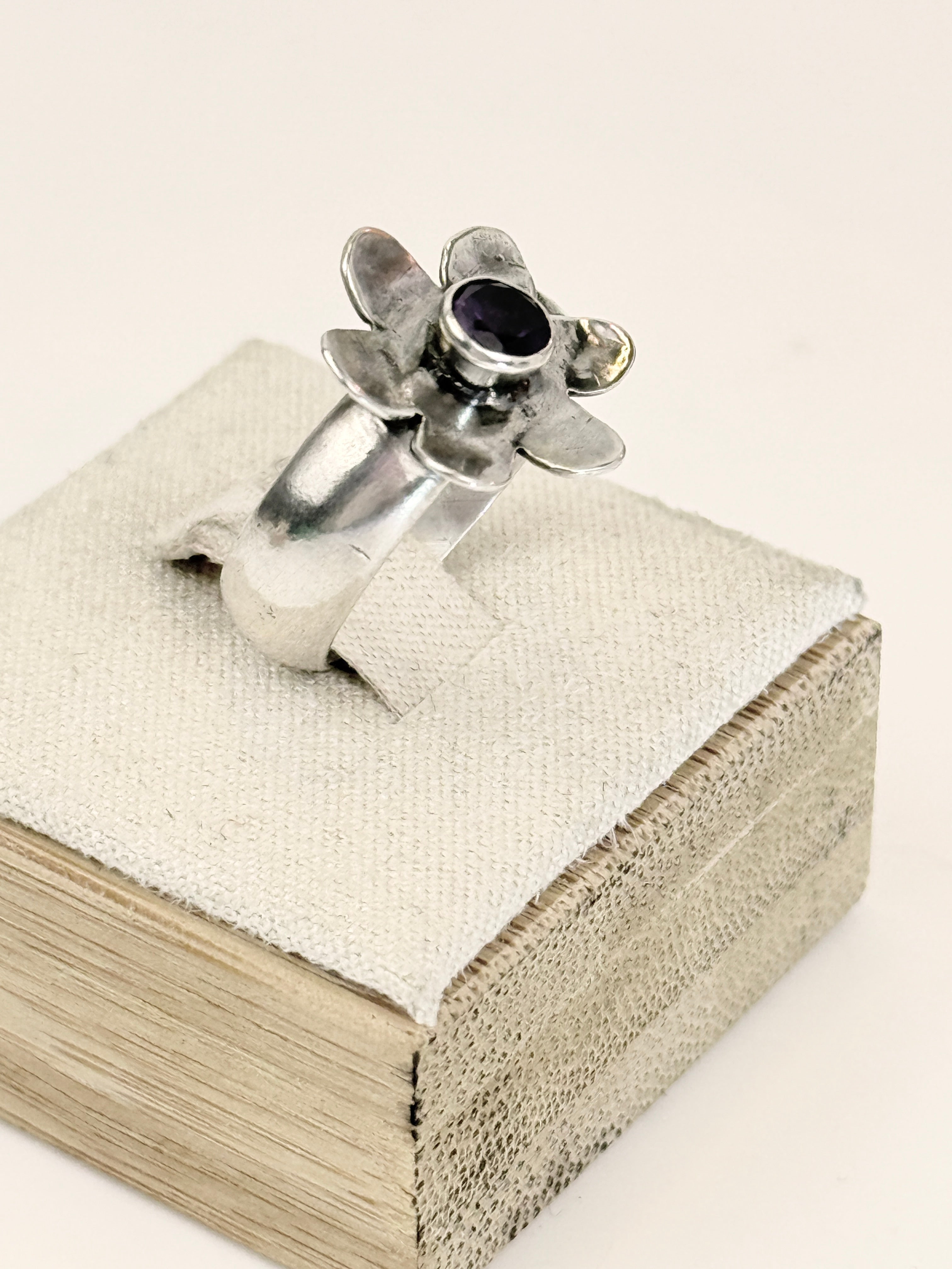 Small  Sterling Flower Ring with Amethyst size 6.5