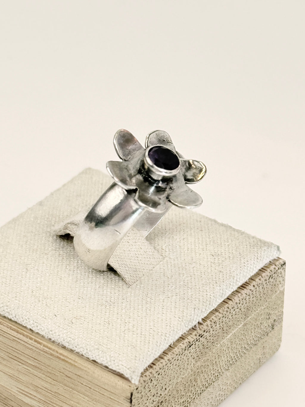 Small  Sterling Flower Ring with Amethyst size 6.5