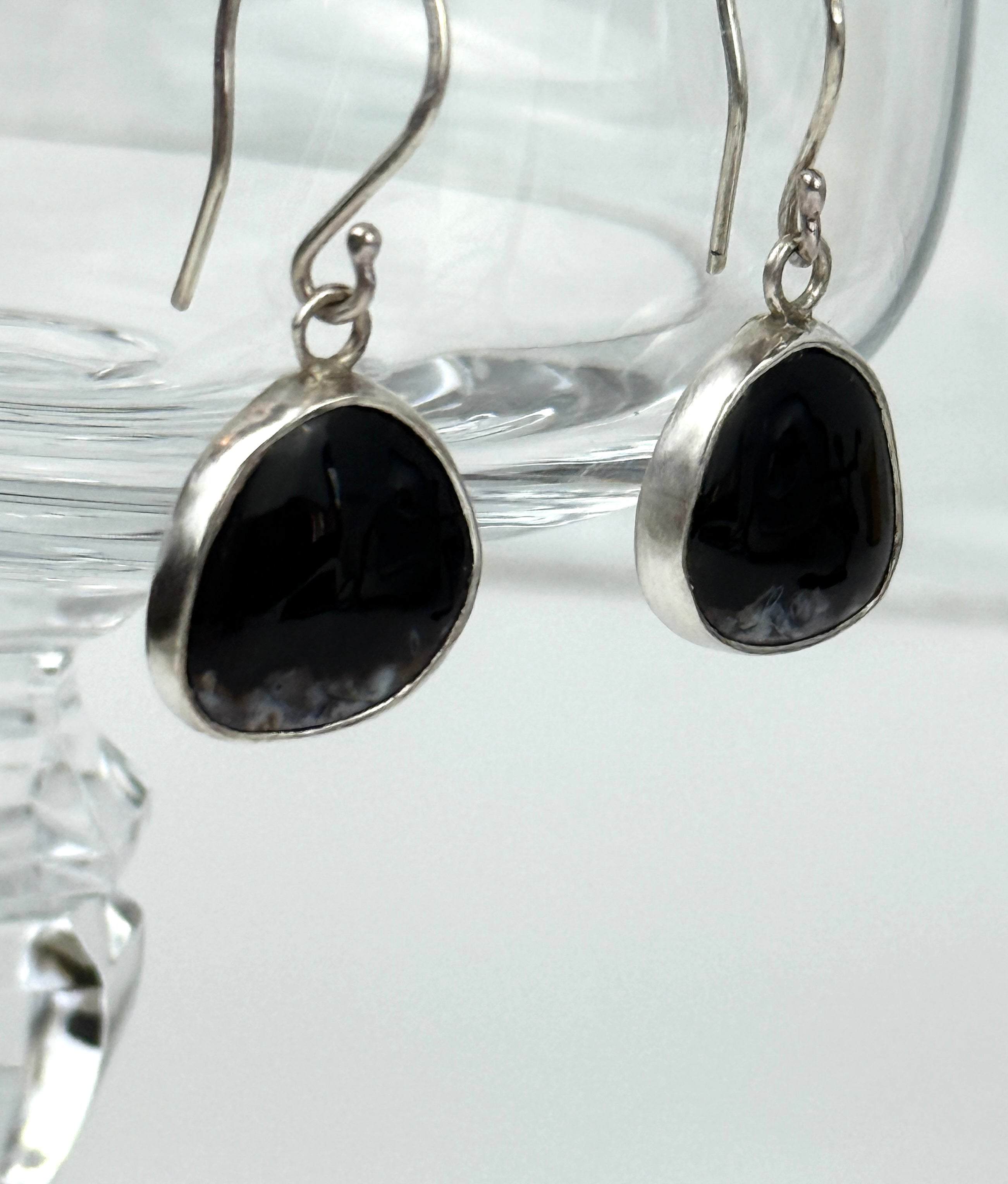 Onyx and Sterling Silver Dangle Earrings