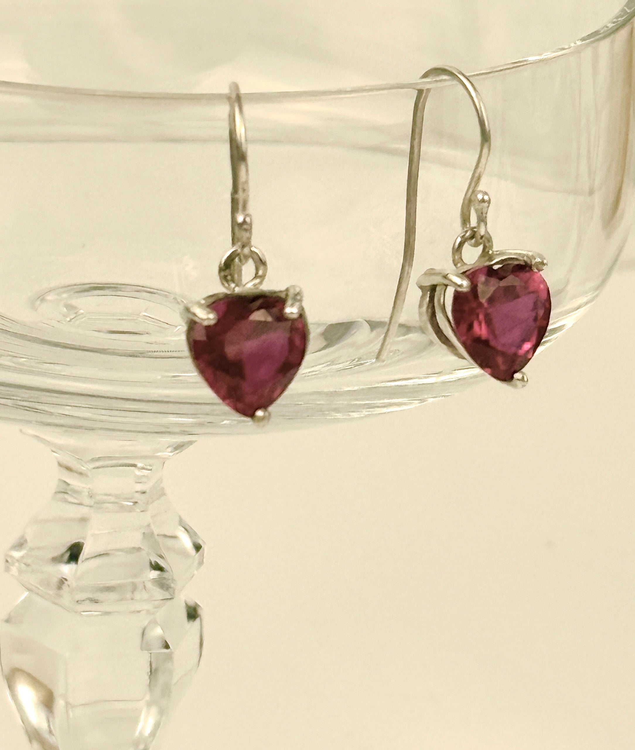 Ruby and Sterling Silver Heart Earrings   #2