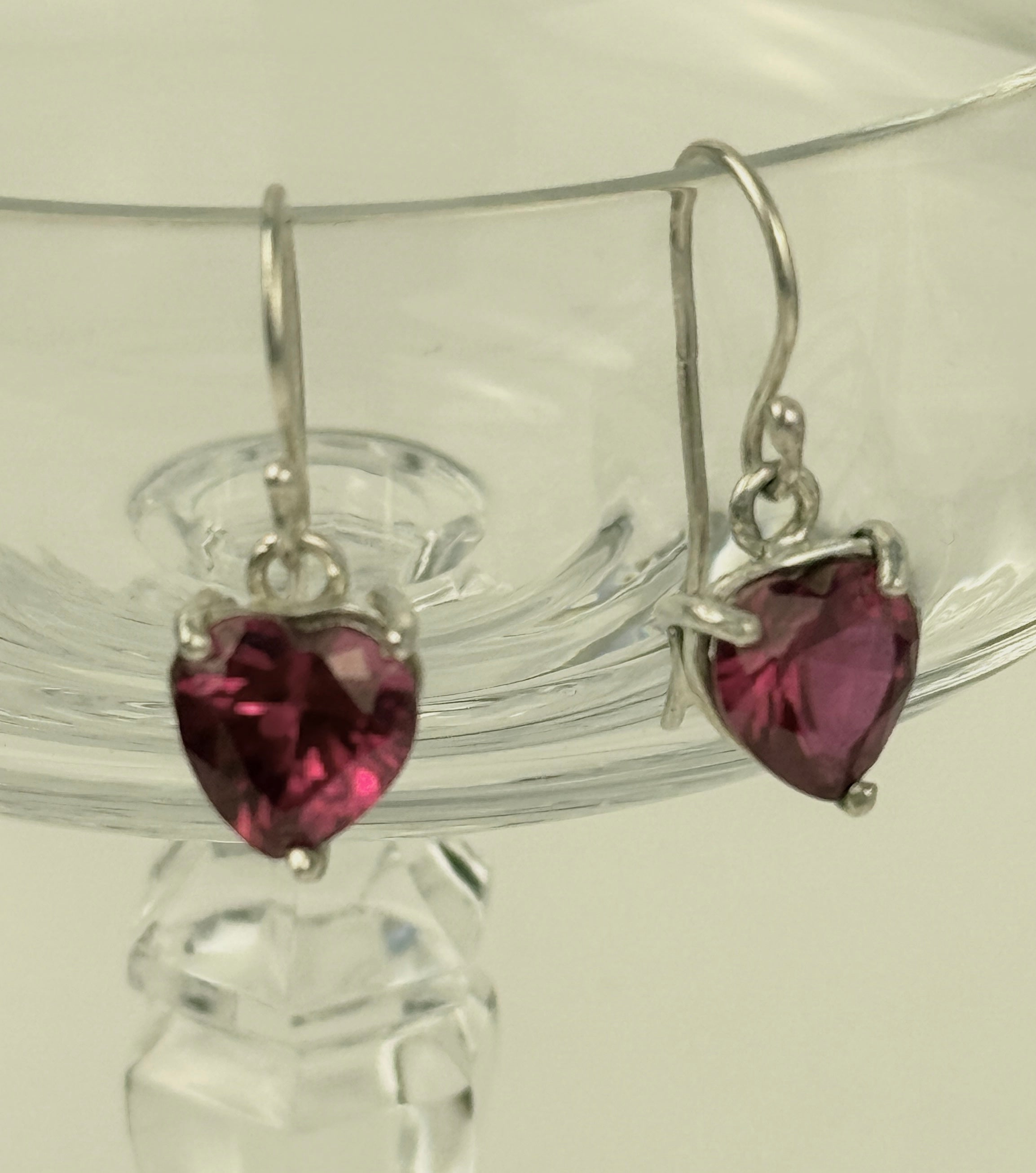 Ruby and Sterling Silver Heart Earrings   #2