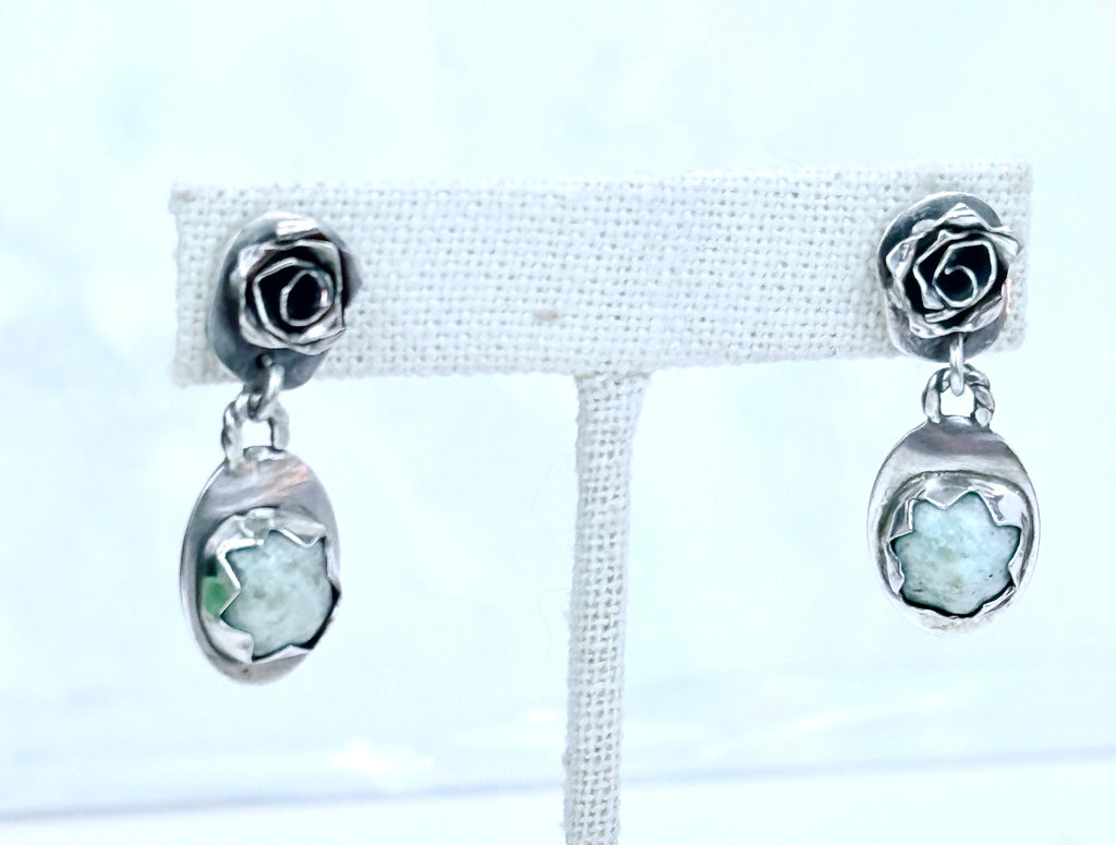 Turquoise Stud Earrings with Roses