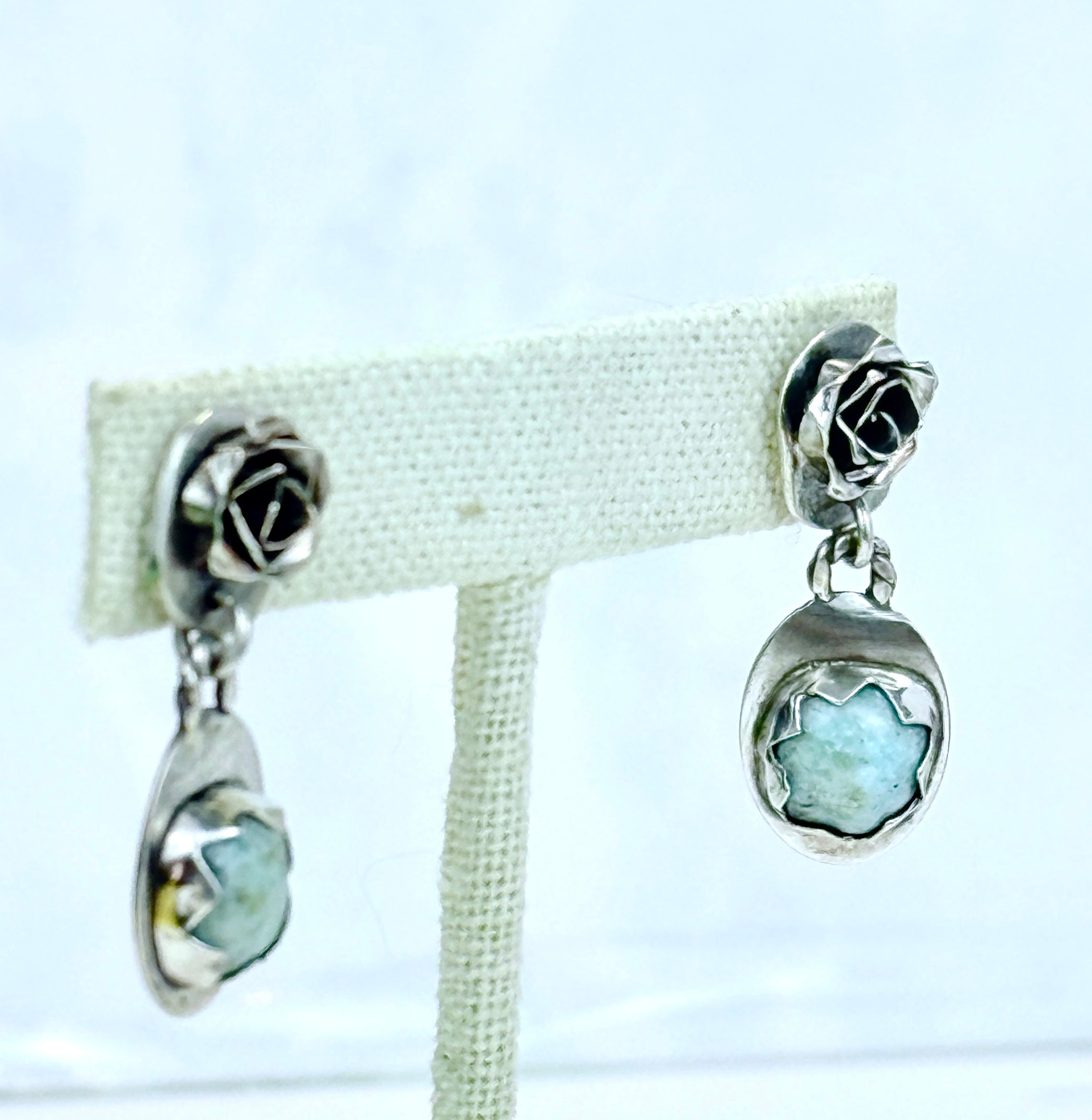 Turquoise Stud Earrings with Roses