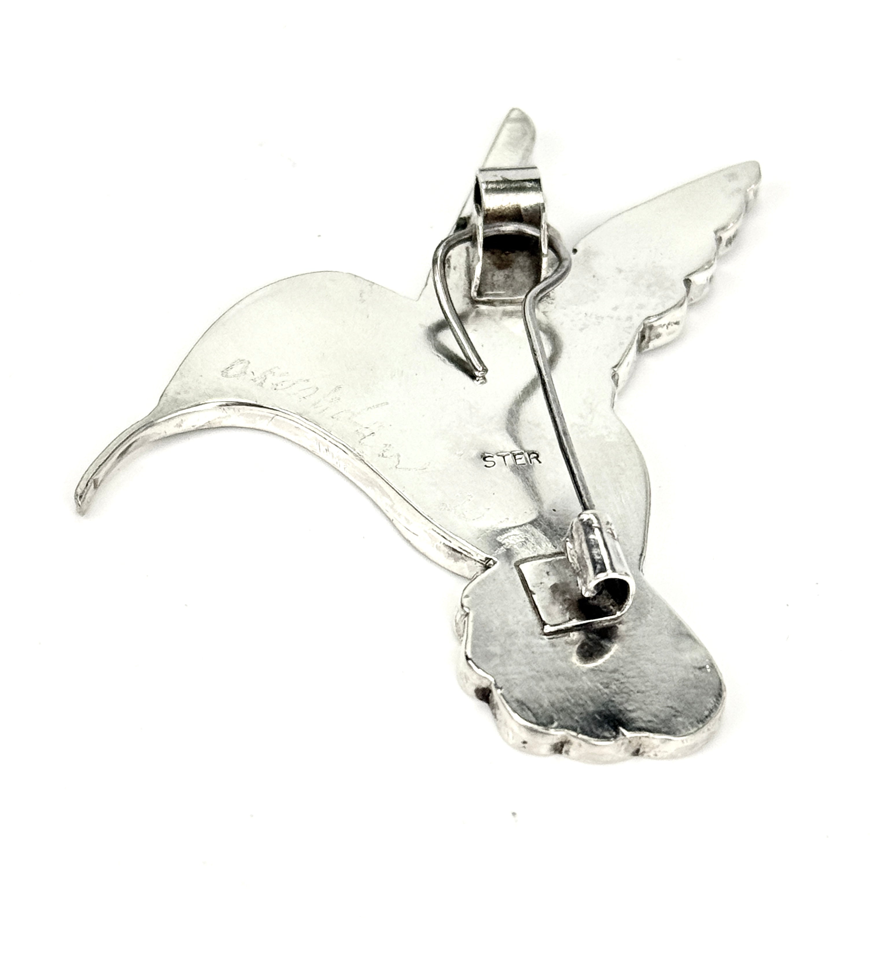 Hummingbird Inlaid Sterling Silver Pendant or Brooch