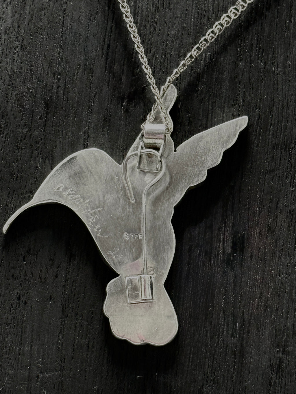 Hummingbird Inlaid Sterling Silver Pendant or Brooch