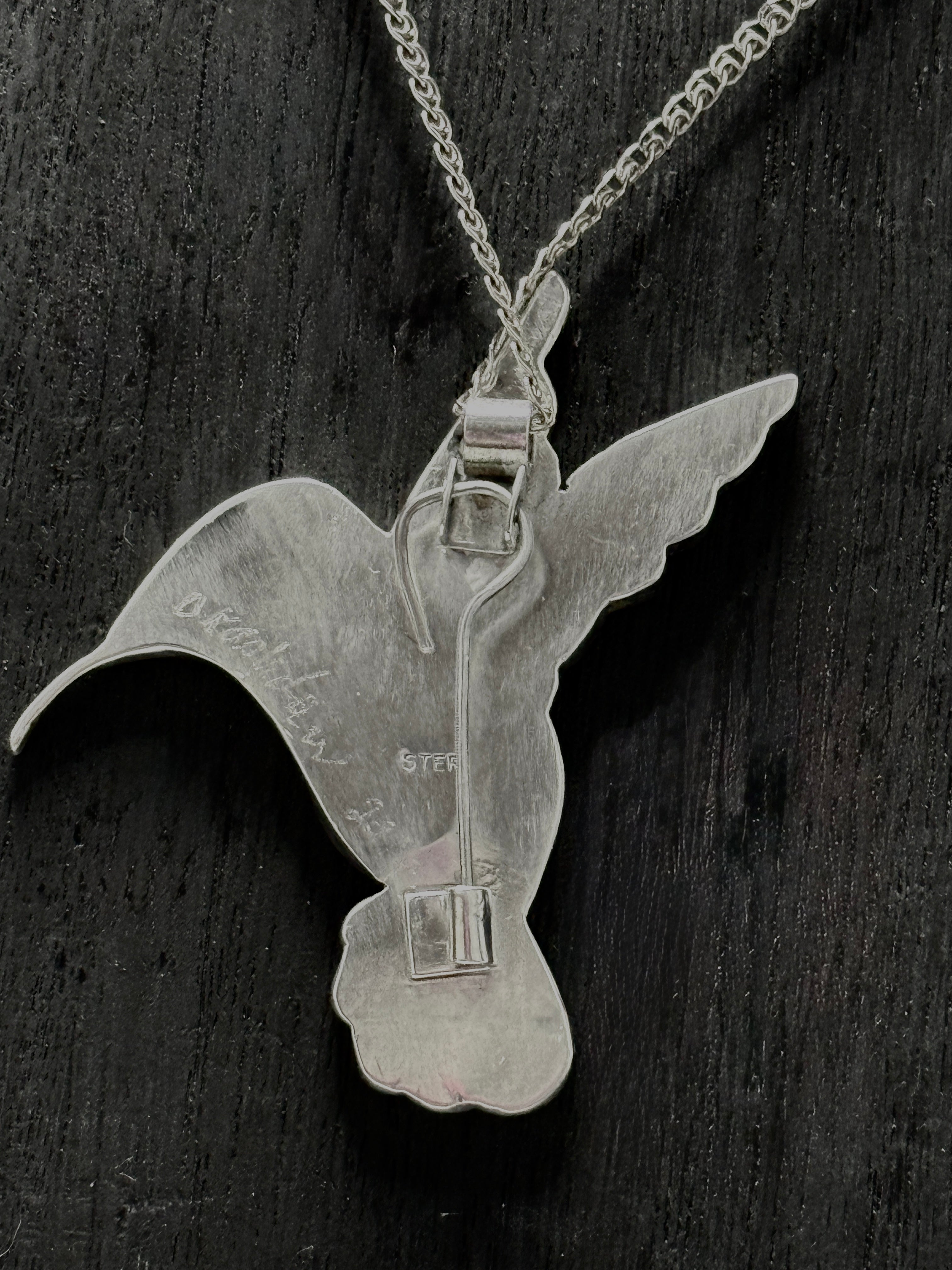 Hummingbird Inlaid Sterling Silver Pendant or Brooch