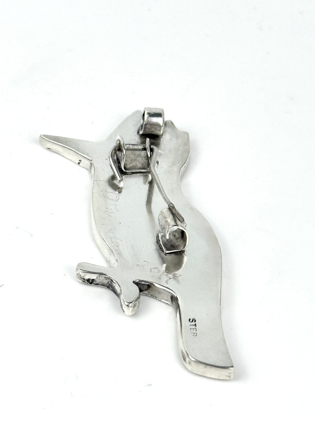 Stone Inlaid Sterling Silver Woodpecker Pendant or Brooch